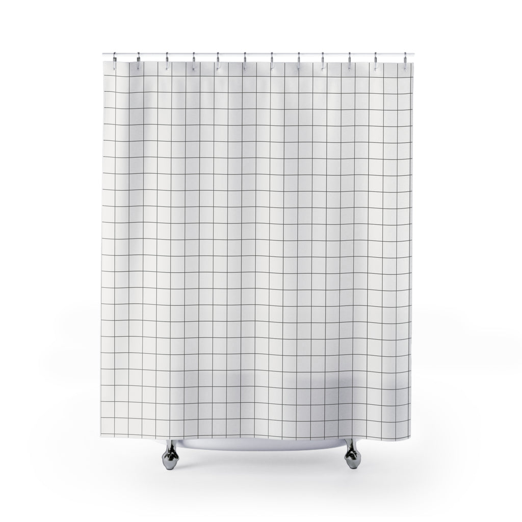 Grey and White Cross-Hatch Grid Shower Curtain