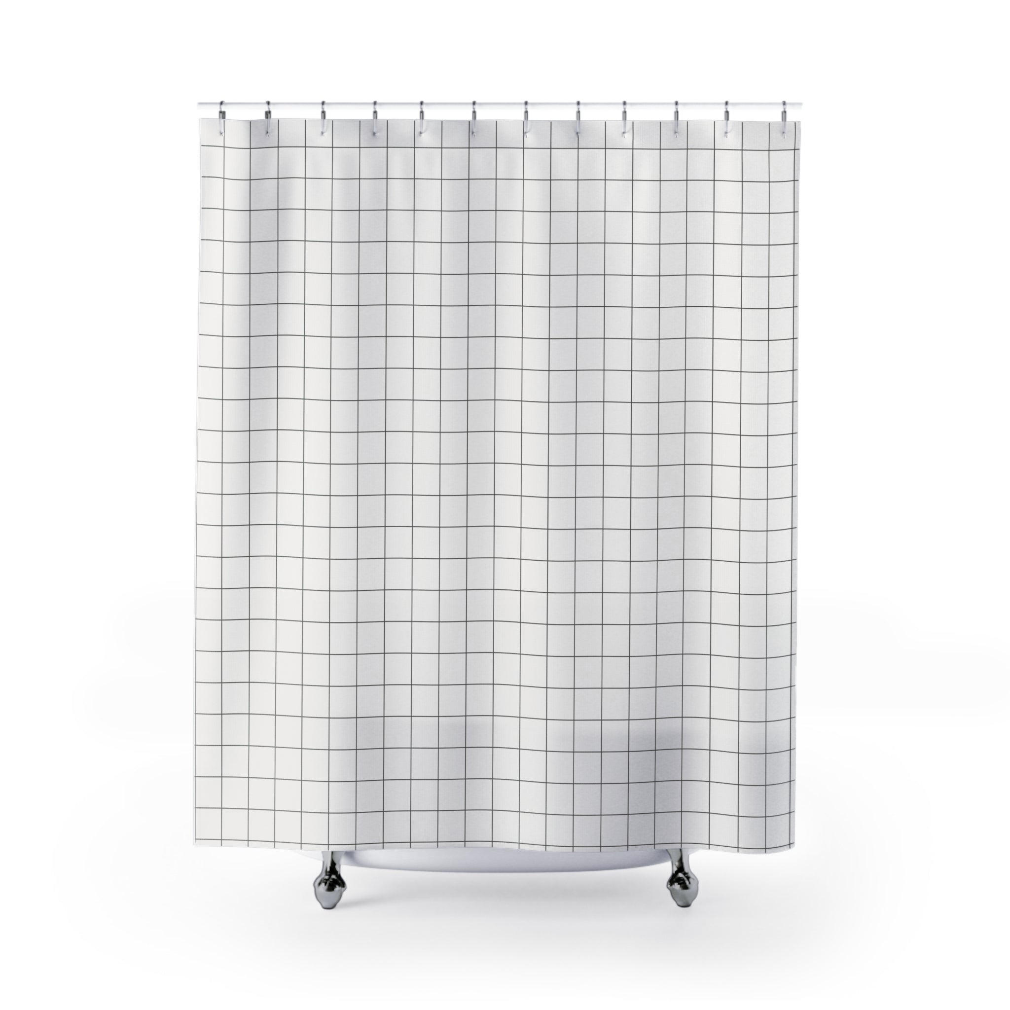 Grey and White Cross-Hatch Grid Shower Curtain