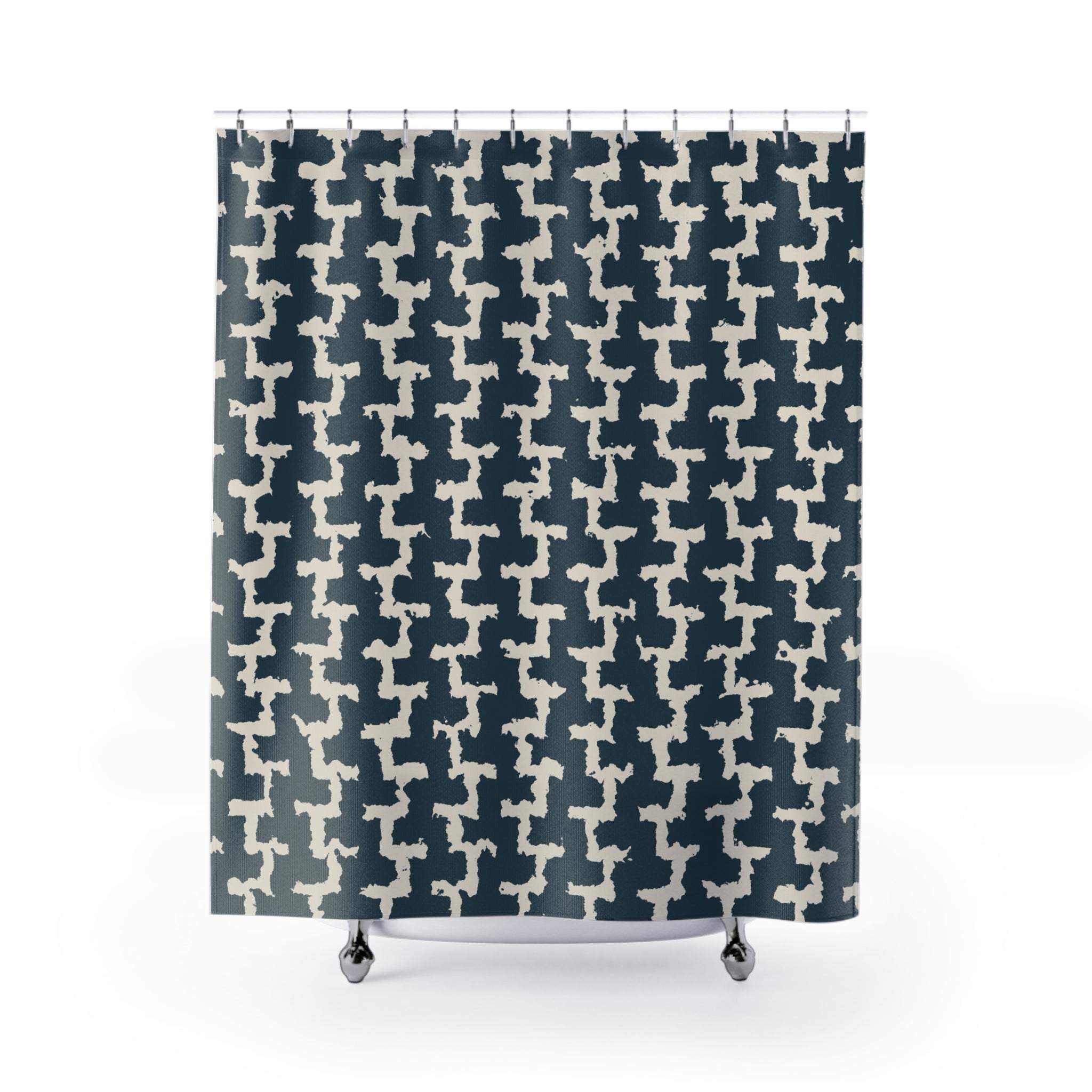 Greek Key Shower Curtain – Navy and Cream