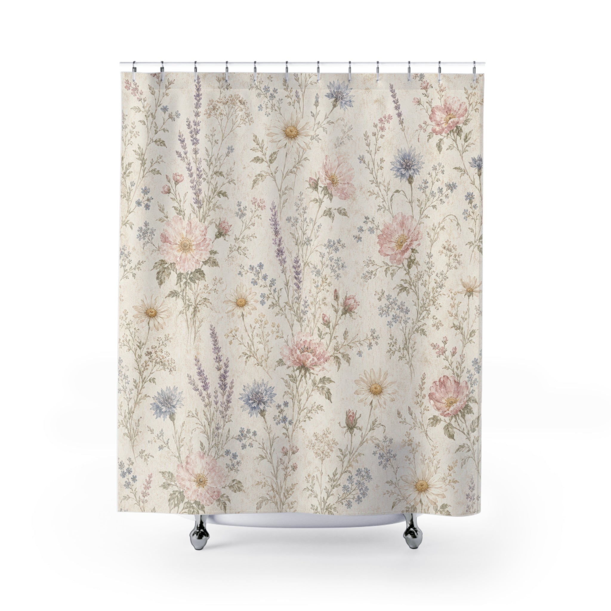 Lavender Daisy Botanical Shower Curtain
