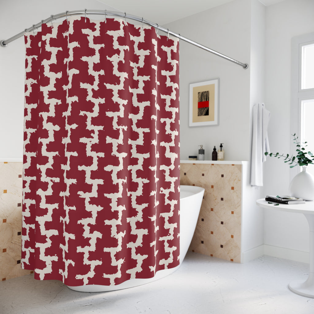 Red and White Greek Key Shower Curtain