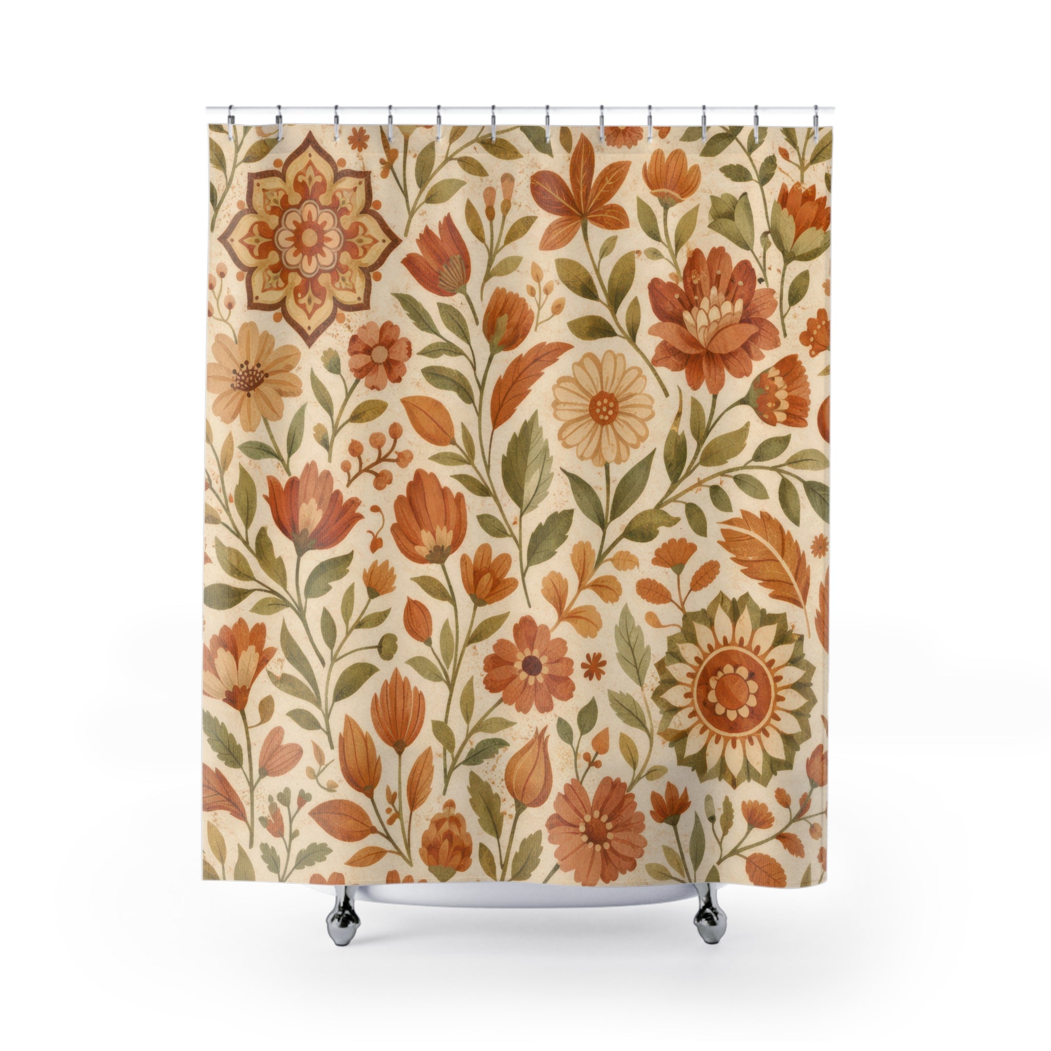 Boho Wildflower Shower Curtain – Terracotta and Sage
