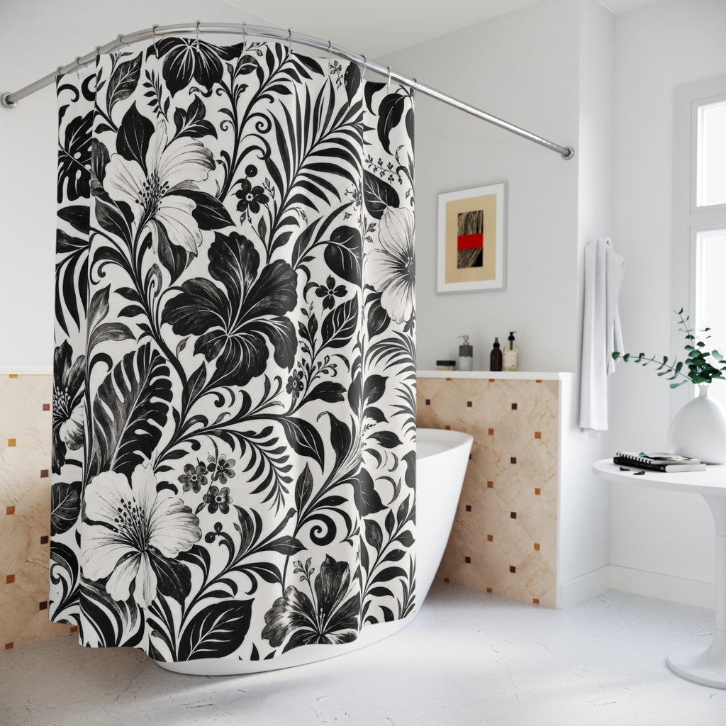 Black White Botanical Shower Curtain