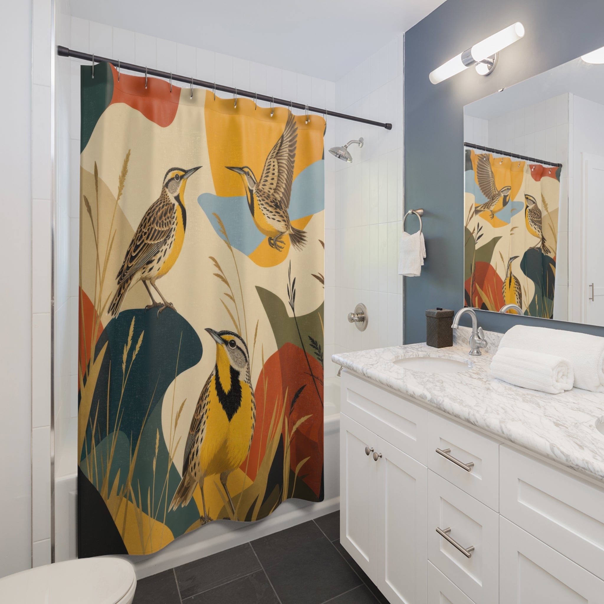 Meadowlark Modern Bird Trio Shower Curtain