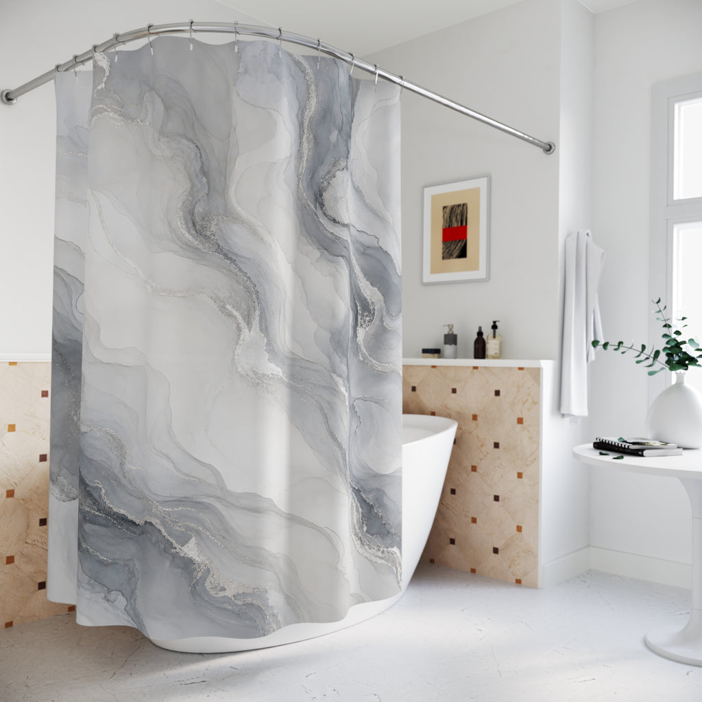 Abstract Watercolor Gray Modern Black Charcoal Shower Curtain