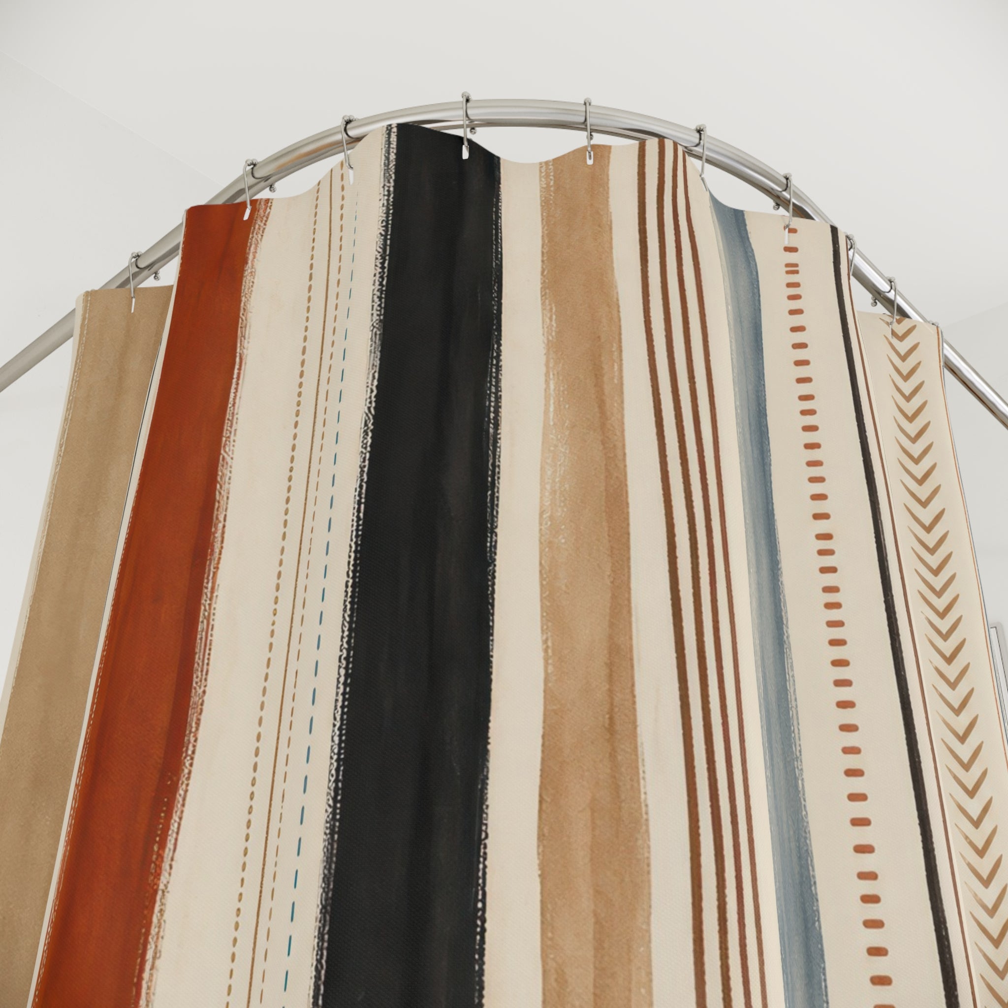 Brown Blue Terracotta Chevron Stripe Shower Curtain
