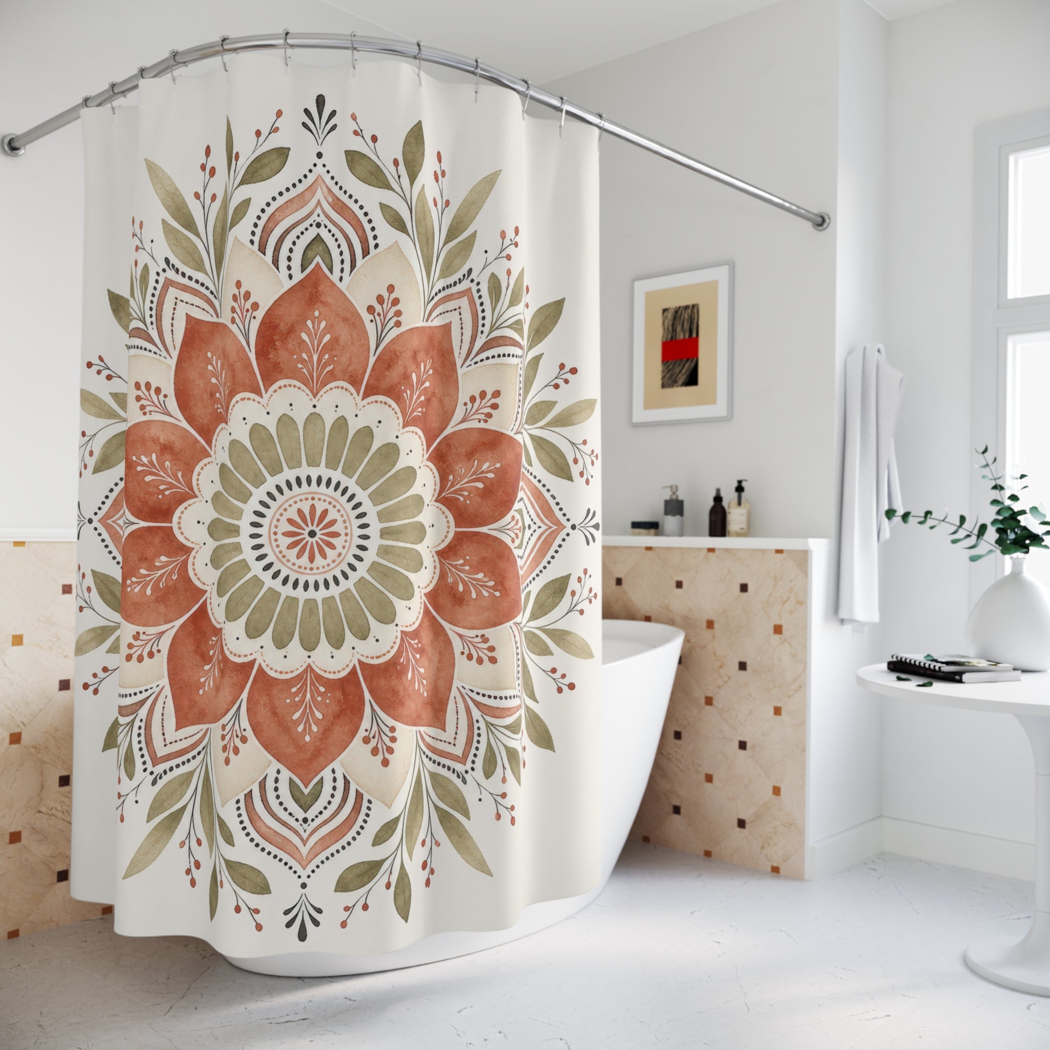 Terracotta Floral Medallion Shower Curtain