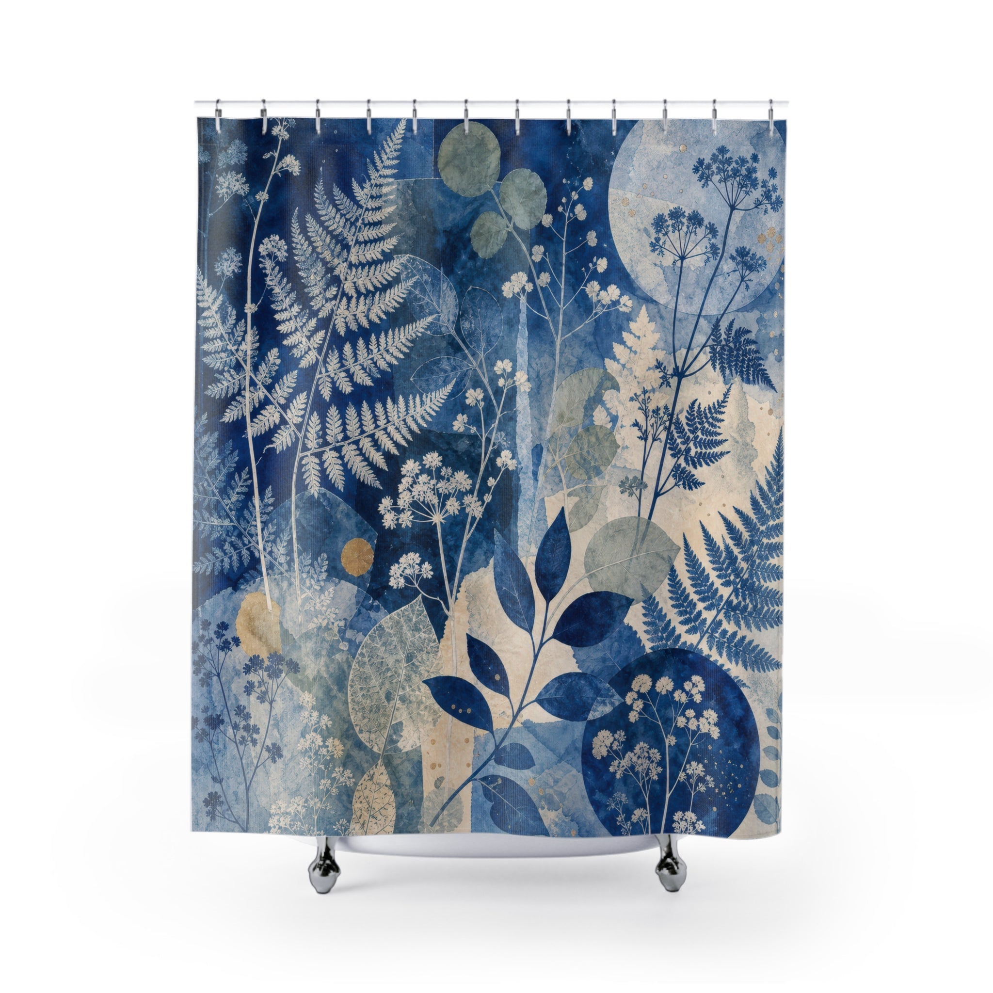 Cyanotype Garden Collage Shower Curtain