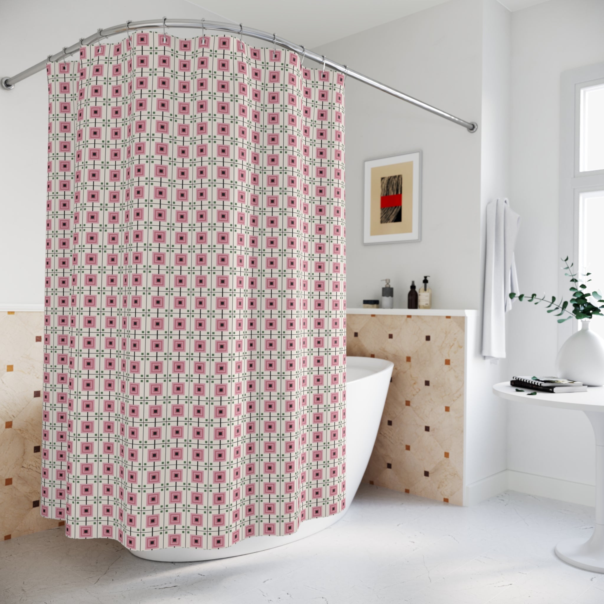 Mackintosh Rose Shower Curtain – Pink Geometric