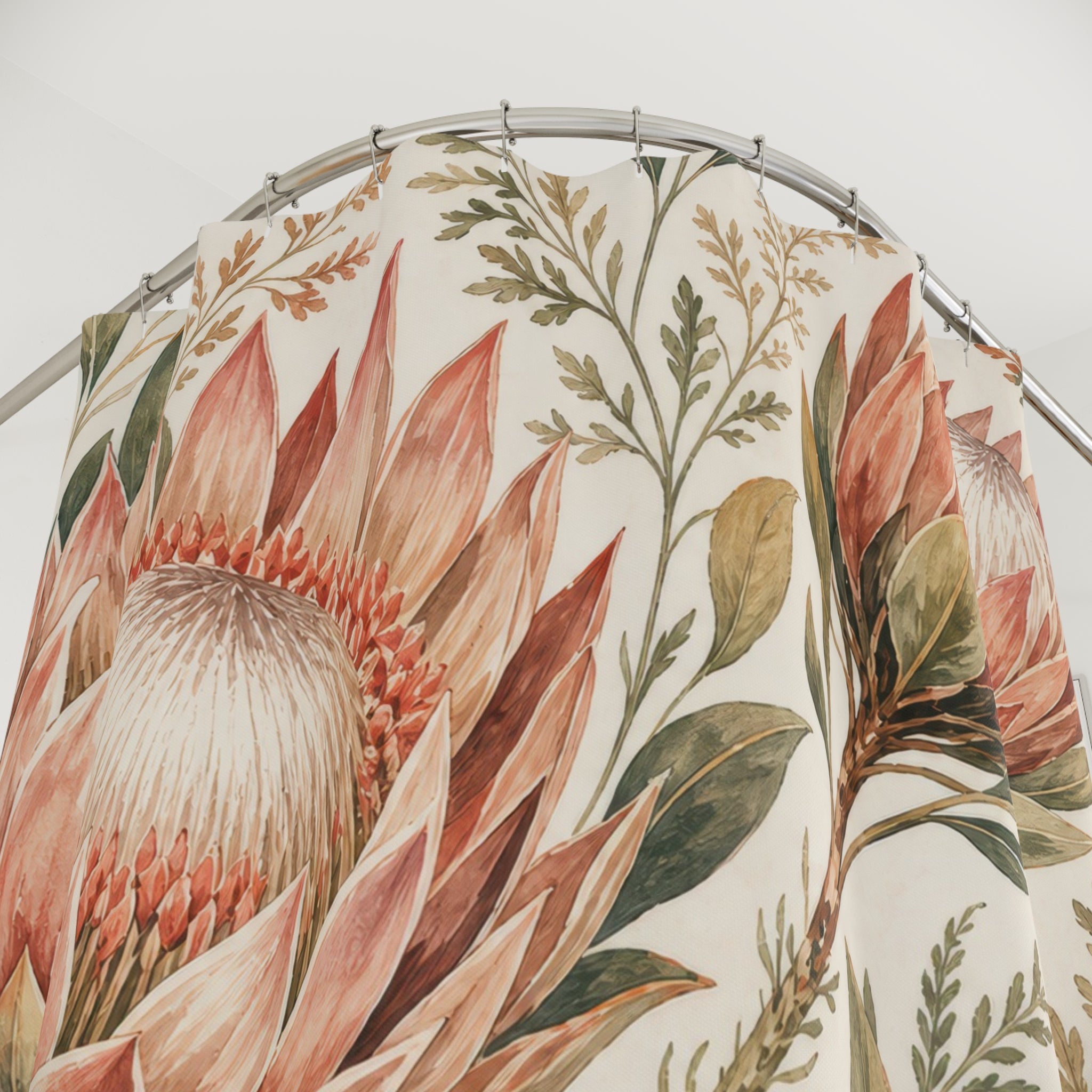 Pink Protea Botanical Floral Shower Curtain