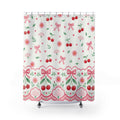 Girly Shower Curtain, Pink Bow Cherry Daisy Pattern