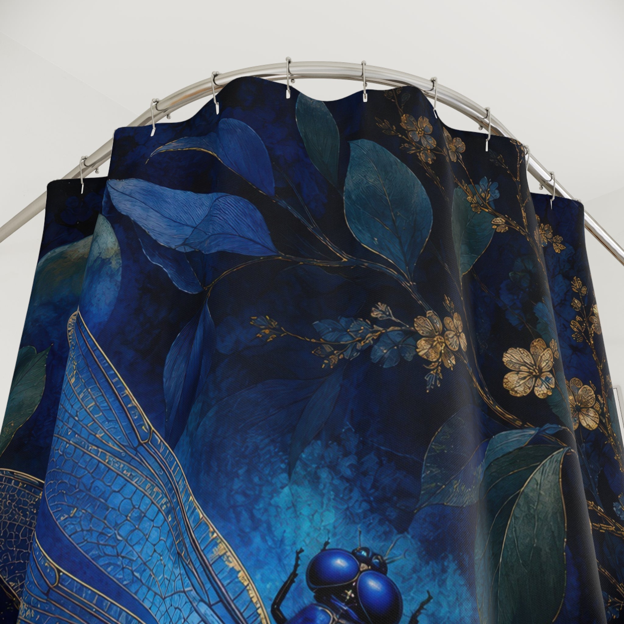 Sapphire Dragonfly Dark Blue Shower Curtain
