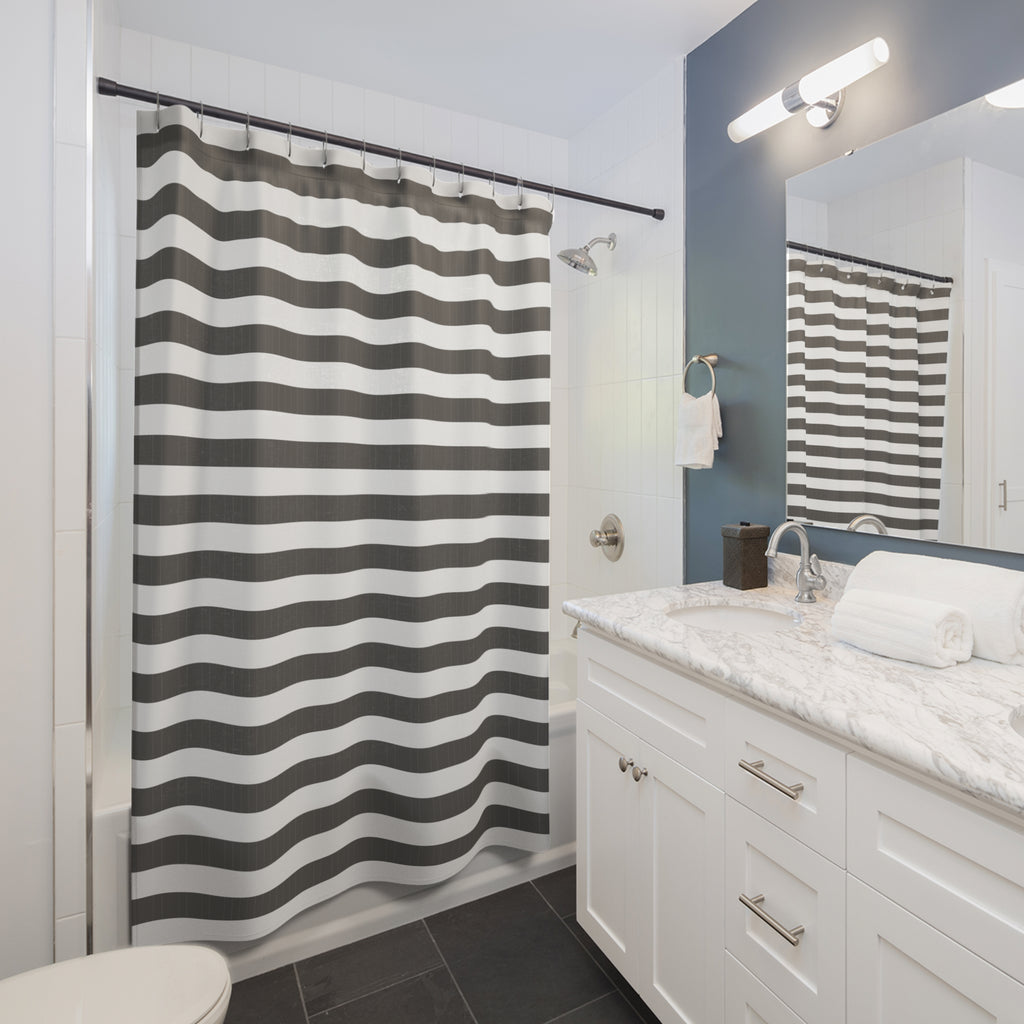 Grey and White Horizontal Stripe Shower Curtain