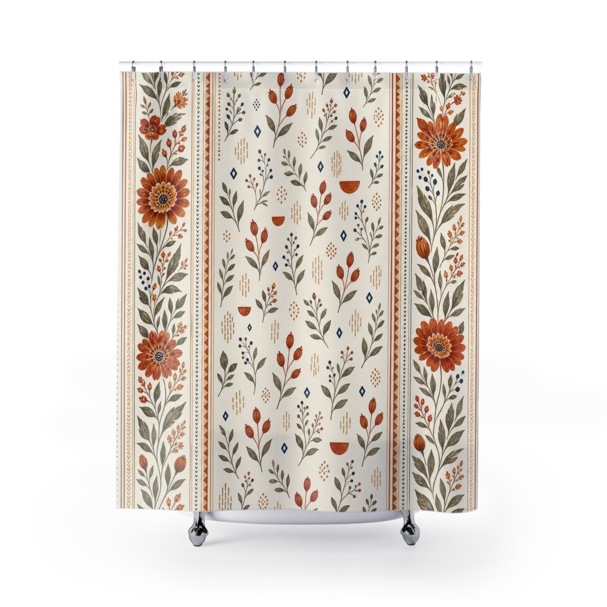 Terracotta Orange Floral Shower Curtain