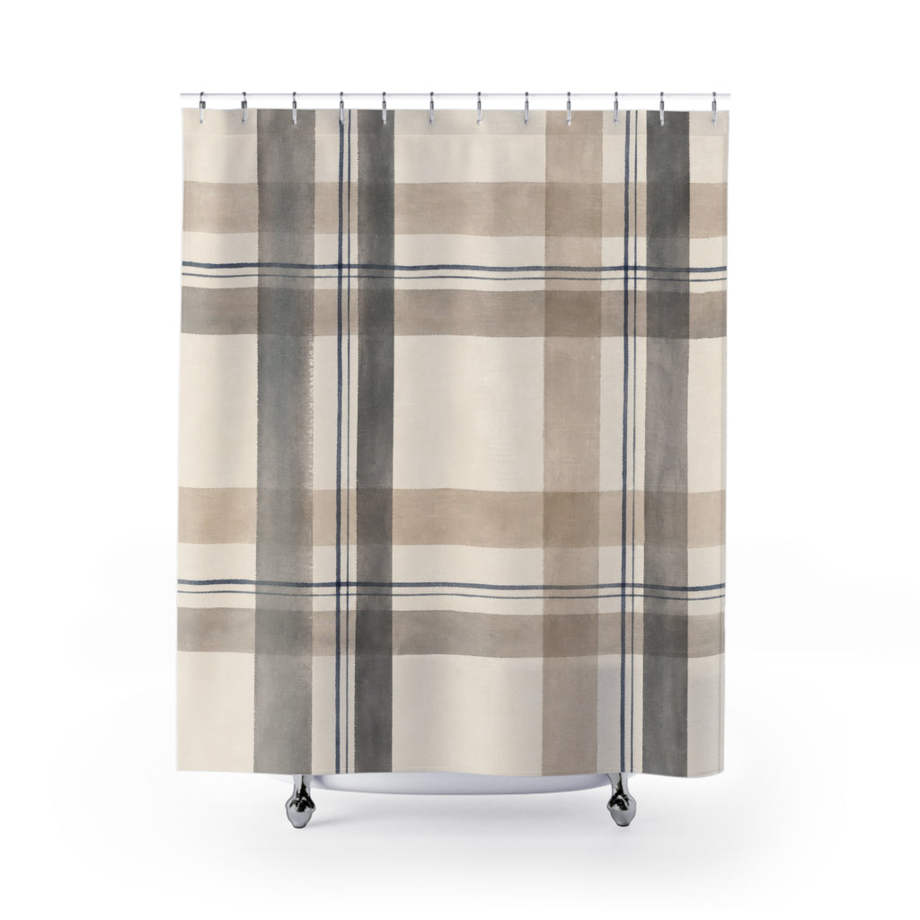 Black Beige Fine Check Shower Curtain