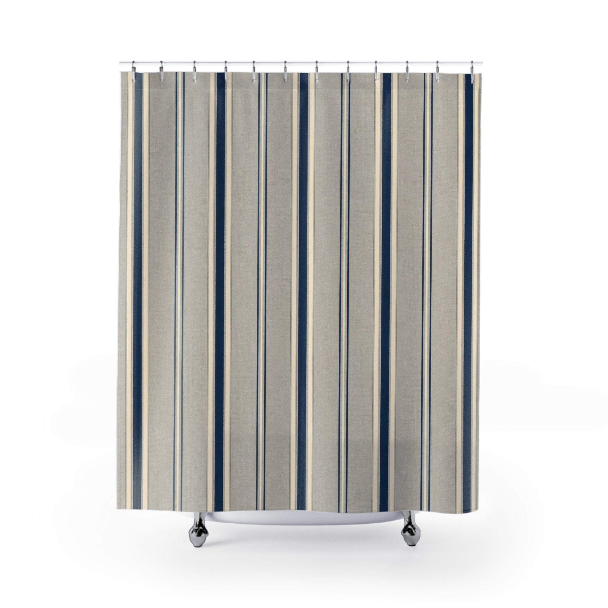 Navy Gray Cream Pinstripe Shower Curtain