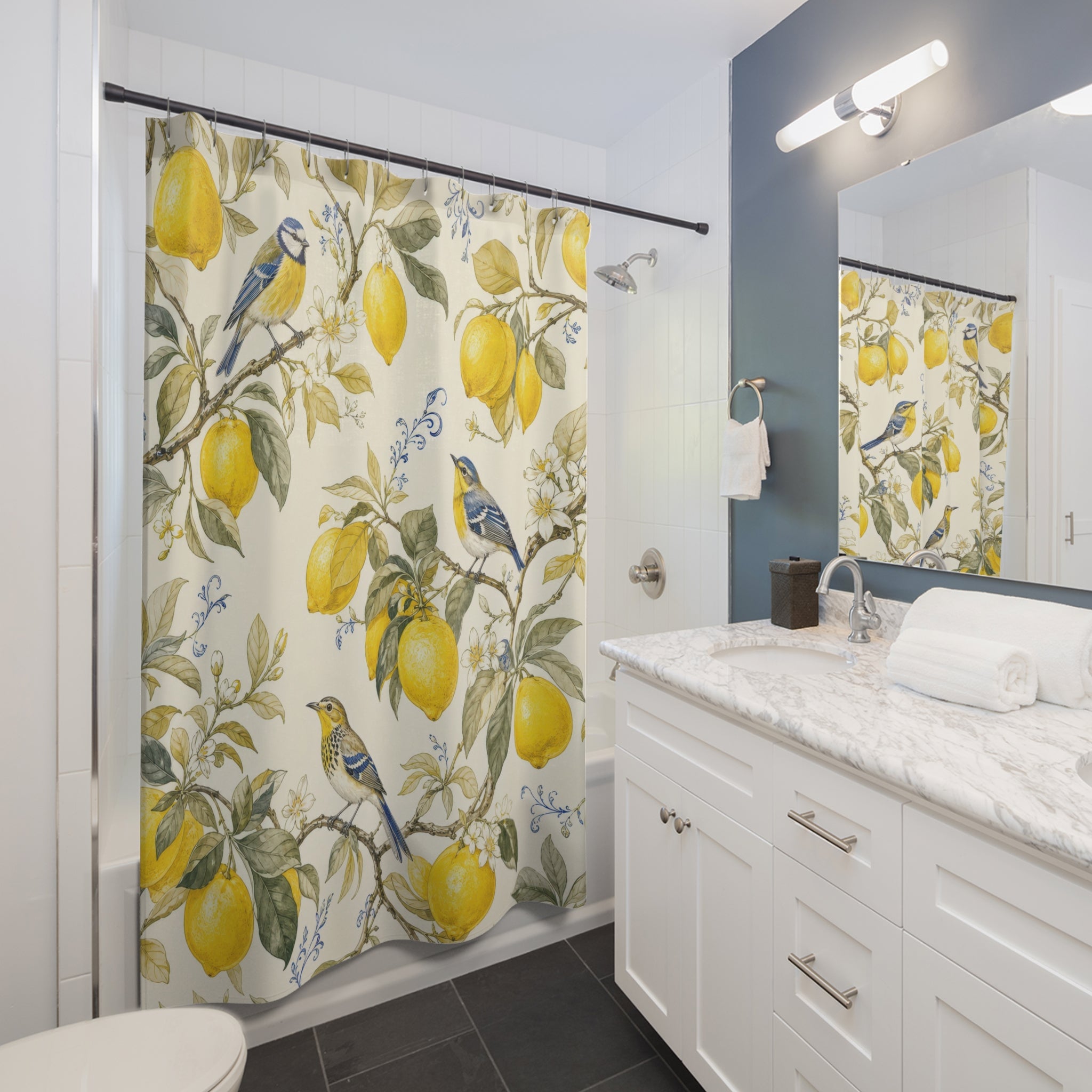 Lemon Bird Chinoiserie Shower Curtain
