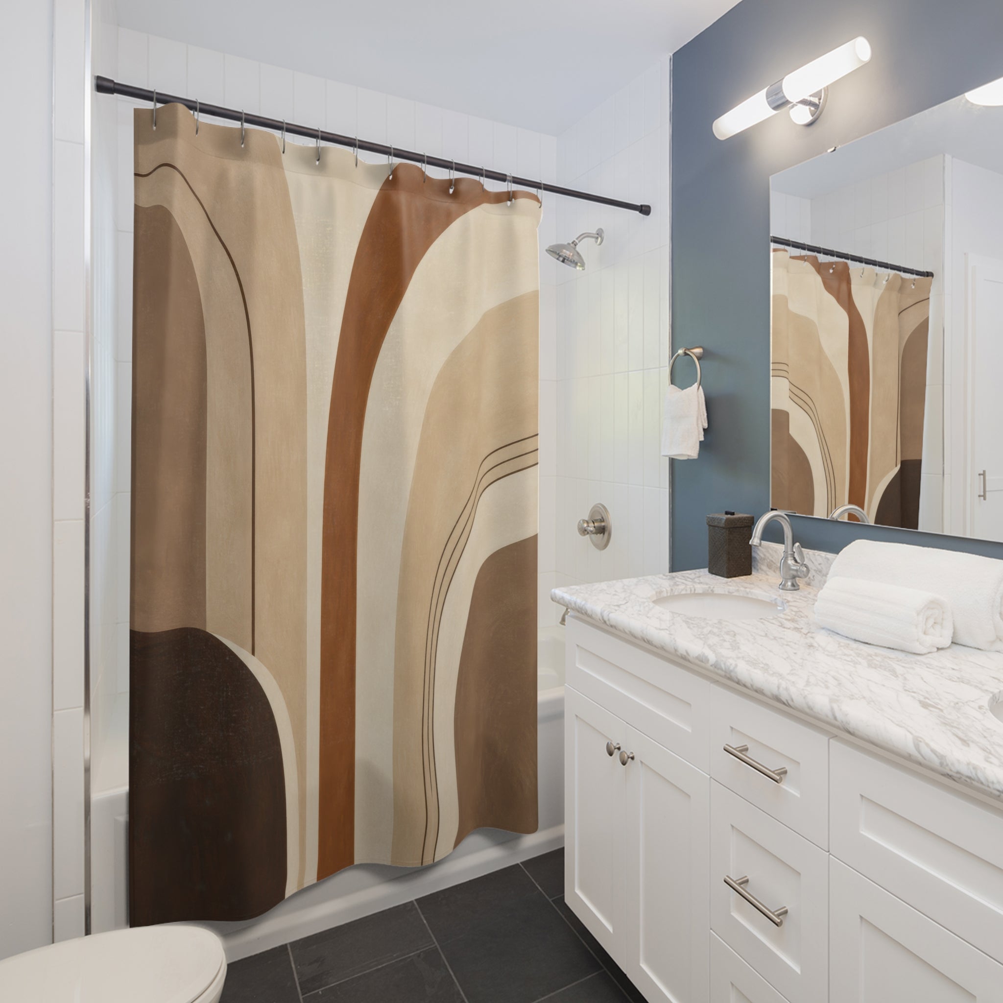 Brown Beige Modern Arch Shower Curtain