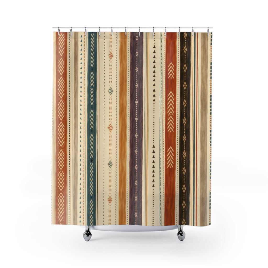 Teal Green Terracotta Geometric Stripe Shower Curtain