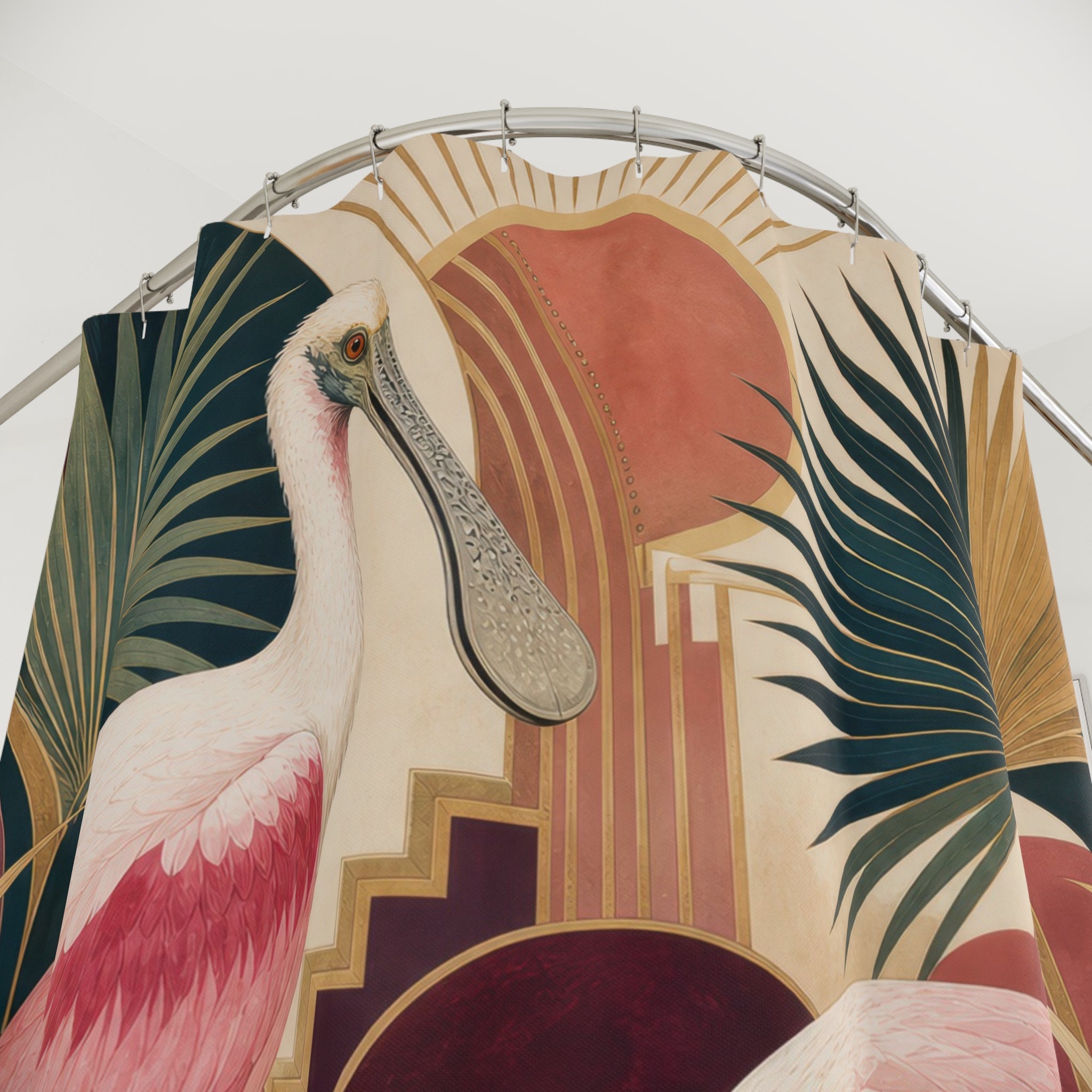 Art Deco Roseate Spoonbill Pair Shower Curtain