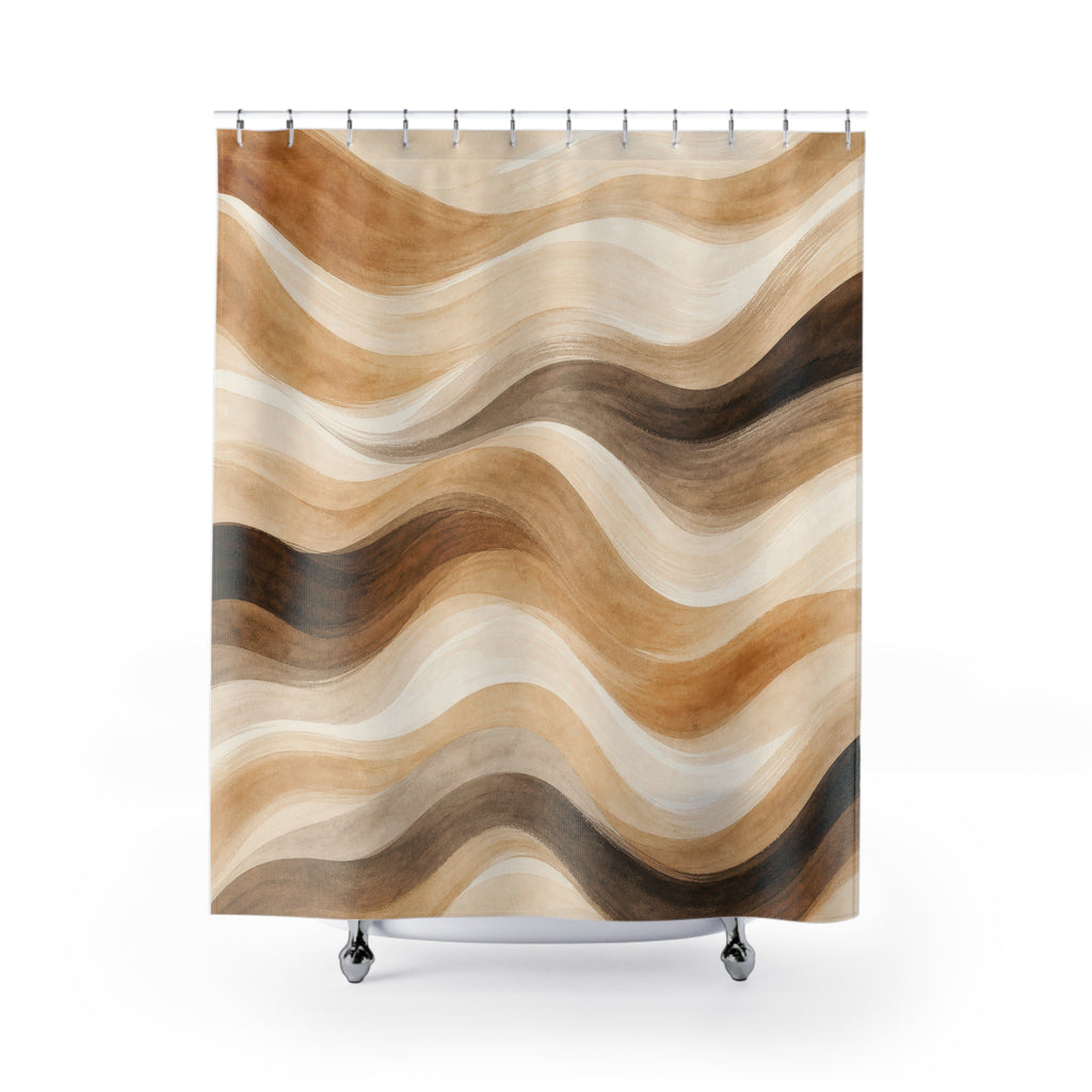 Brown Beige Wavy Stripe Shower Curtain