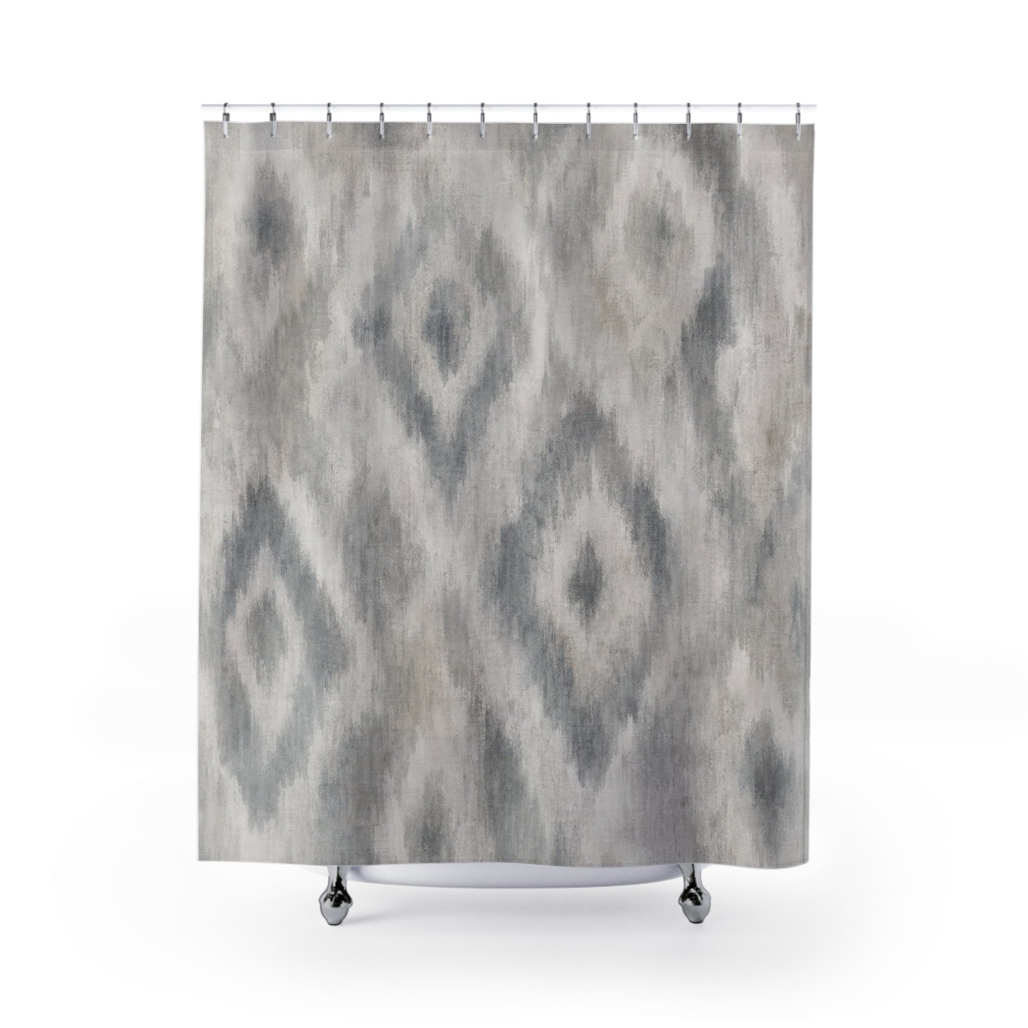 Ikat Shower Curtain, Gray Boho Bath Decor, Soft Diamond Pattern, Neutral Guest Bathroom Decor, Modern Neutral Boho Diamond Spa Style