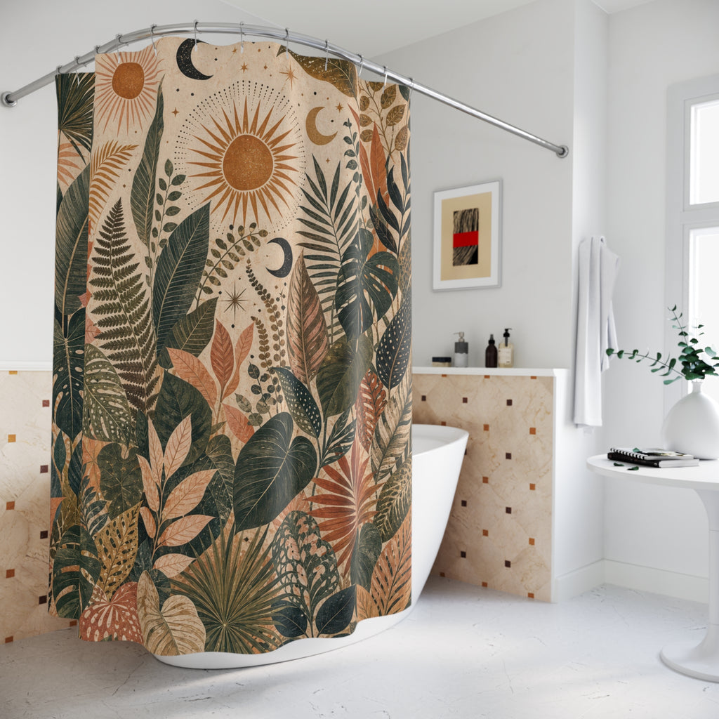 Green Tropical Boho Botanical Shower Curtain
