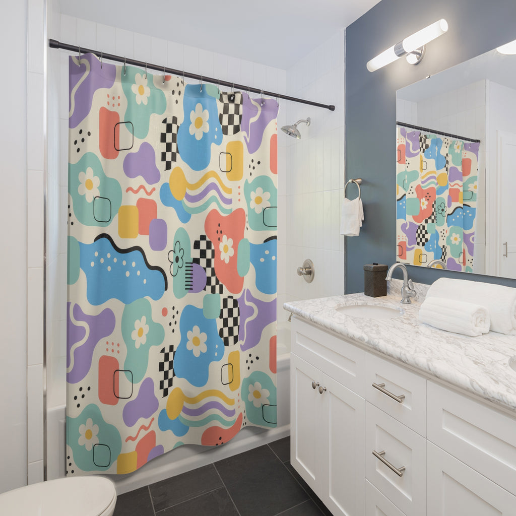 Retro Abstract Flower Repeat 90s Shower Curtain