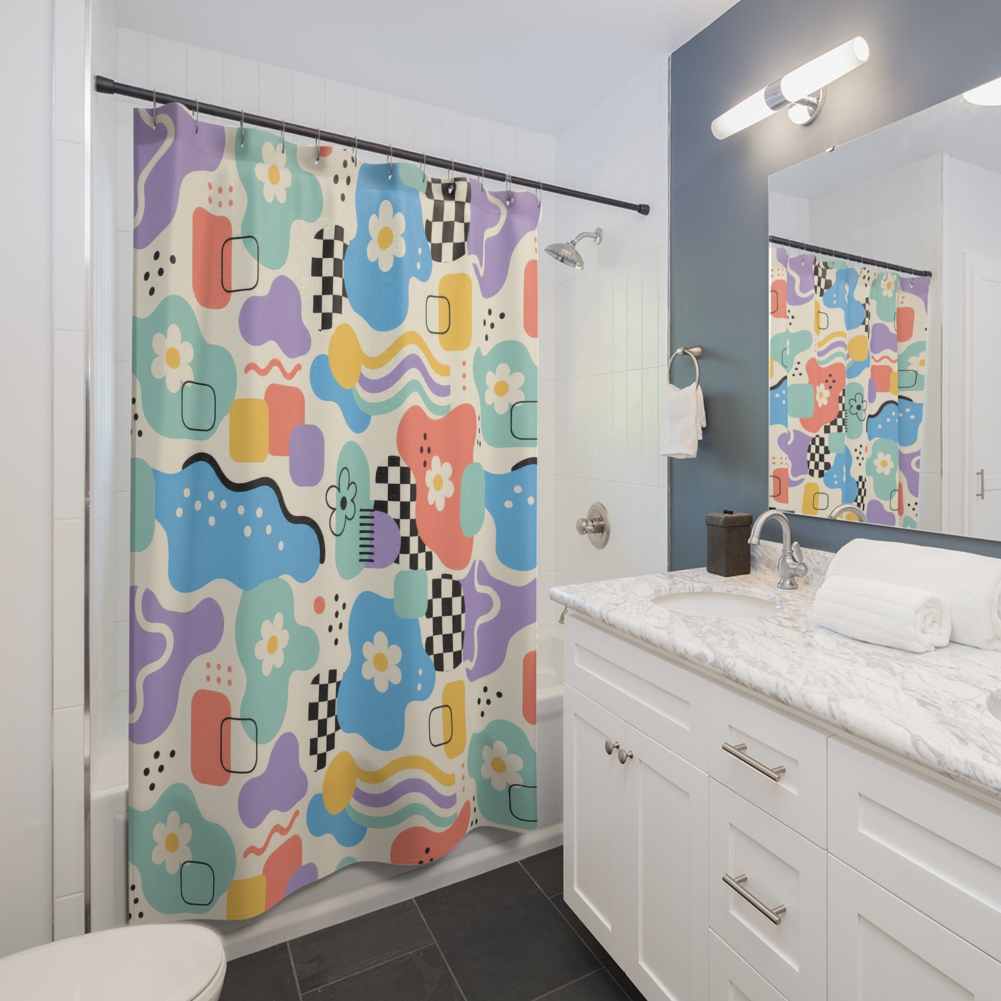 Retro Abstract Flower Repeat 90s Shower Curtain