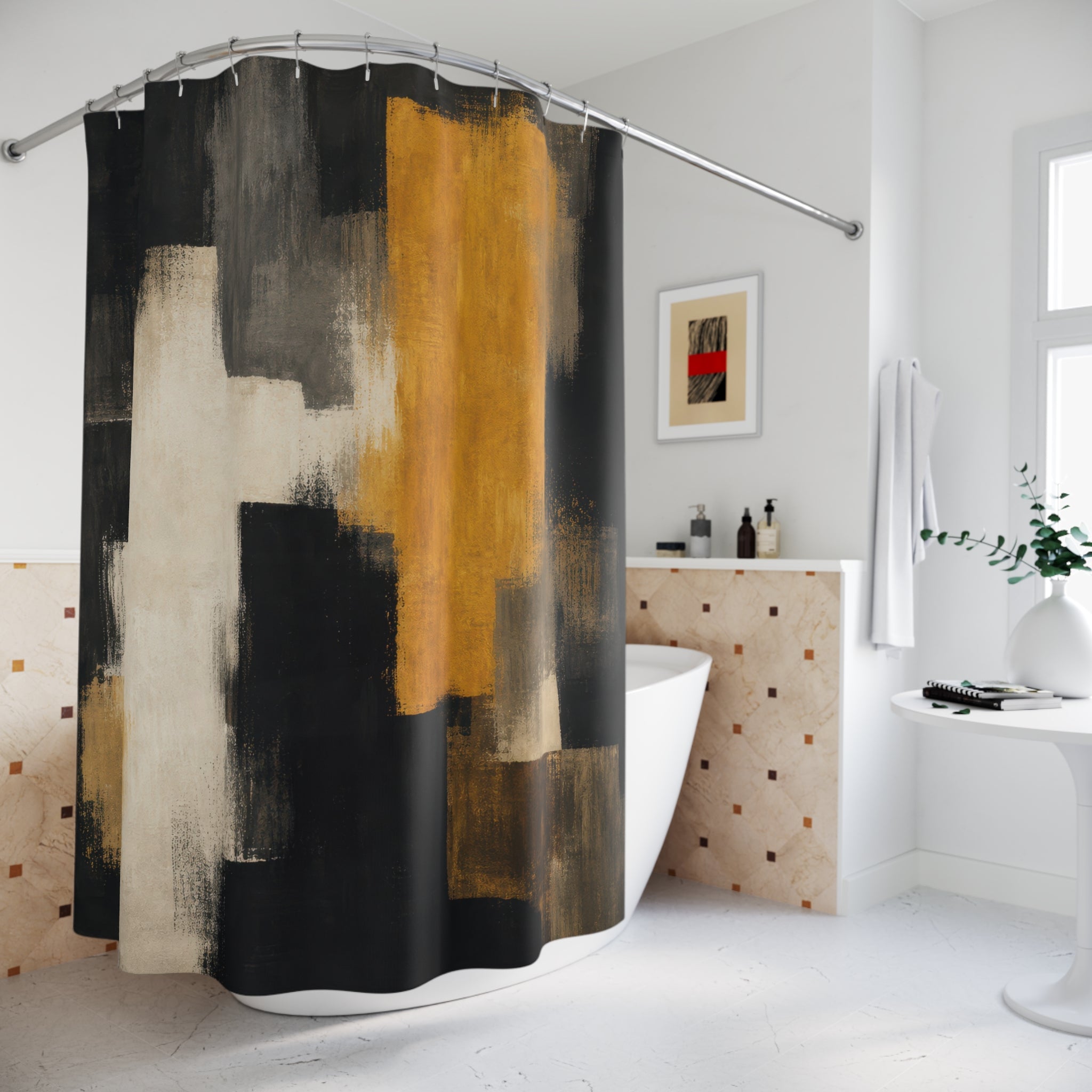 Mustard Abstract Black Gold Shower Curtain