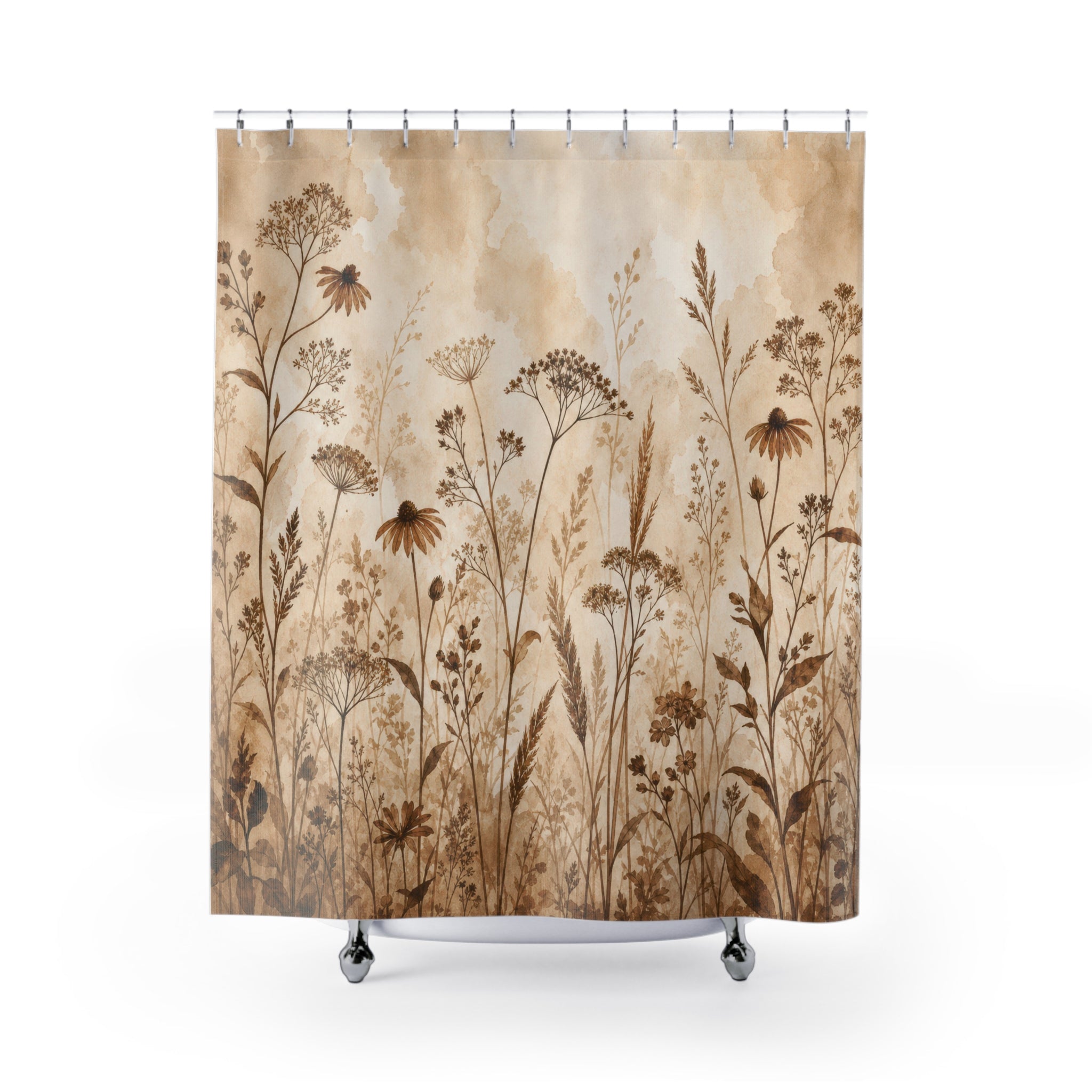 Sepia Meadow Botanical Shower Curtain