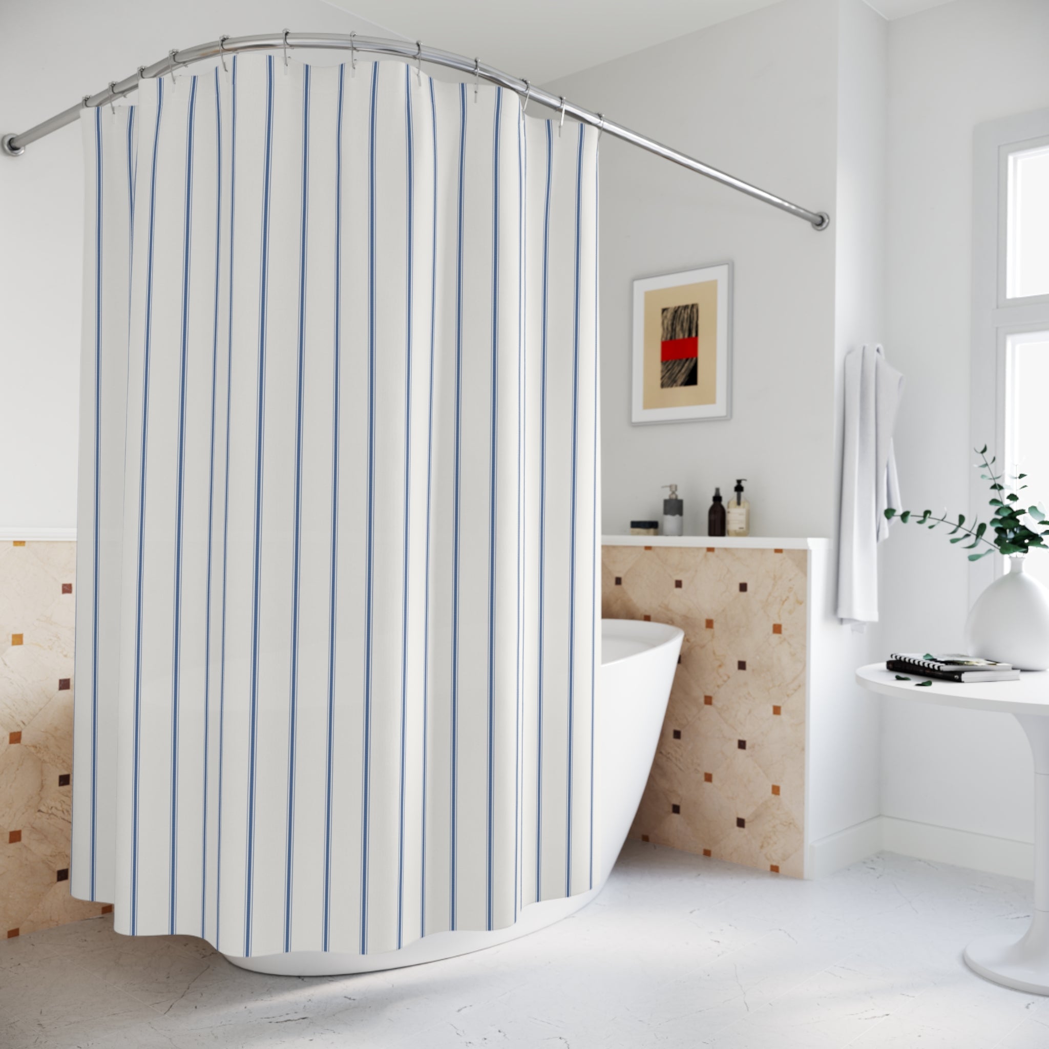 Blue Ticking Stripe Shower Curtain – Farmhouse