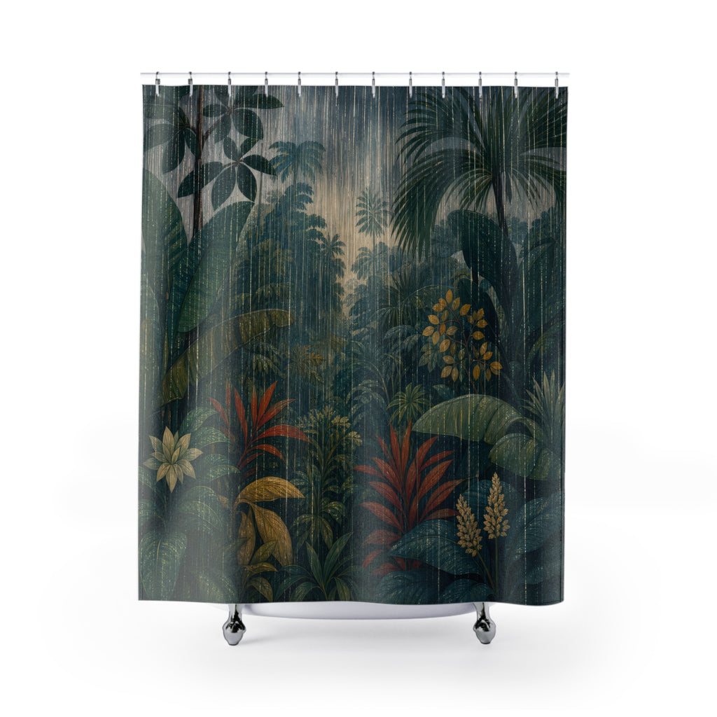 Jungle Rain Botanical Print Shower Curtain
