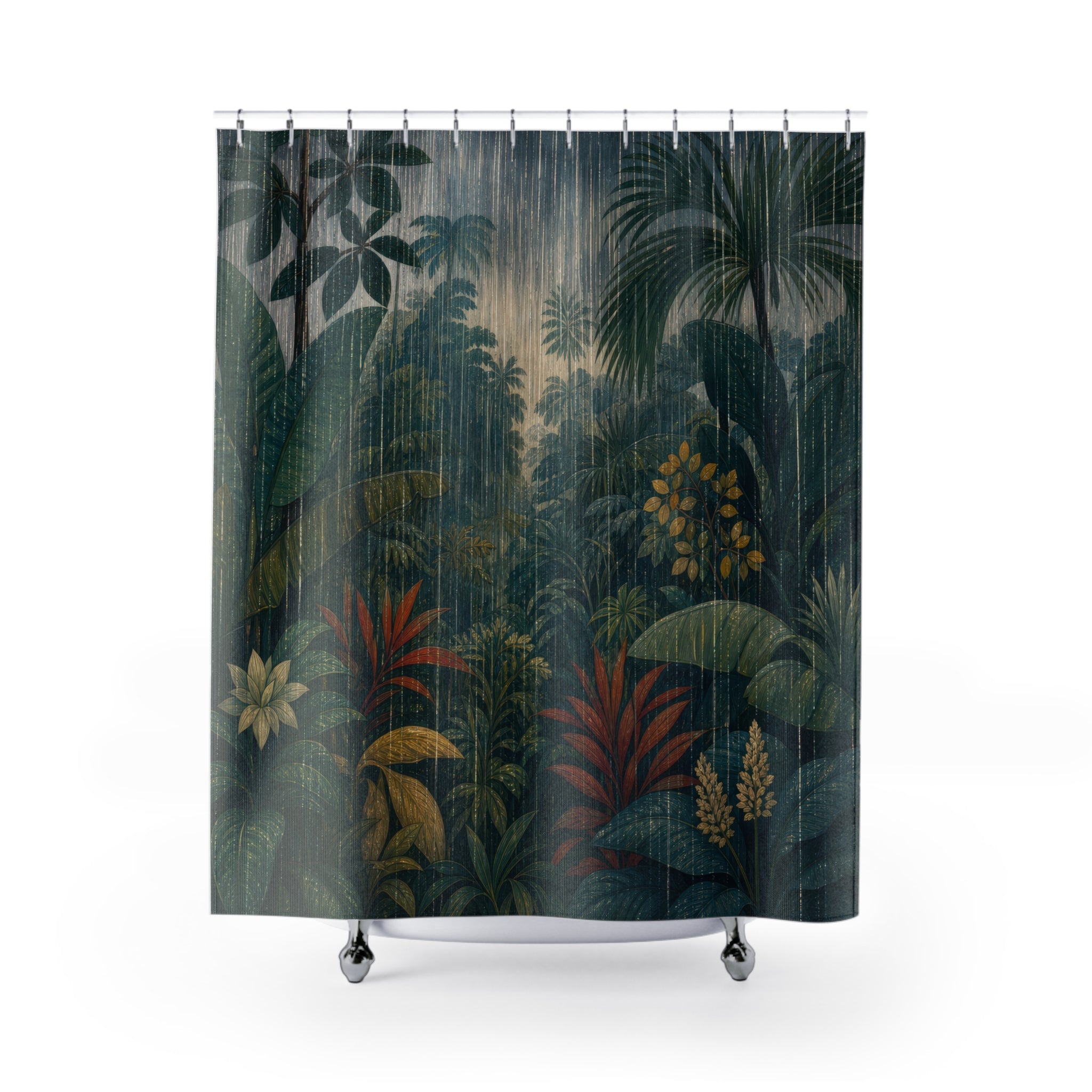 Jungle Rain Botanical Print Shower Curtain