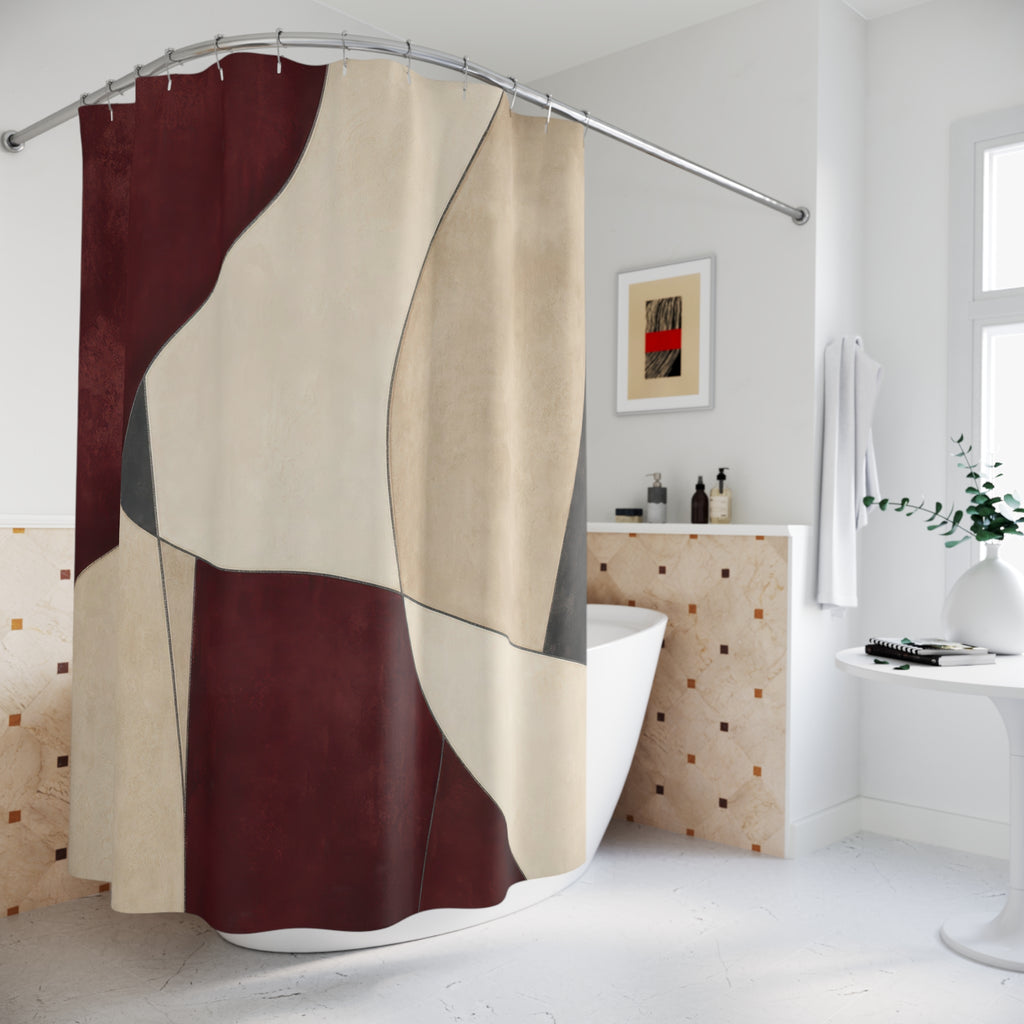 Burgundy Abstract Red and White Shower Curtain