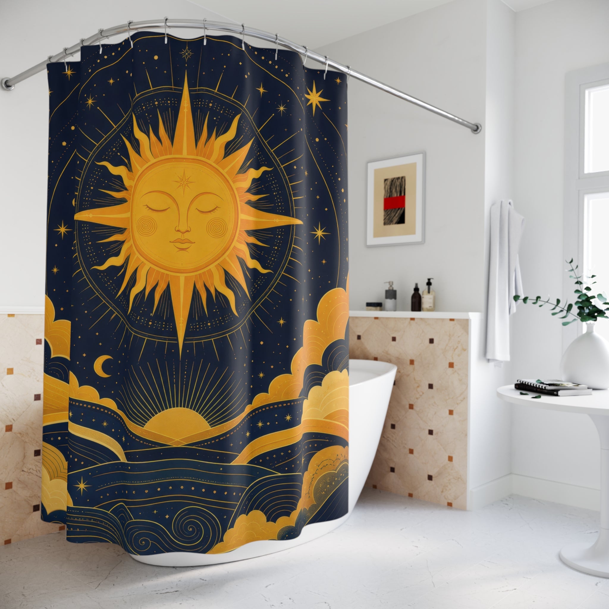Saffron Sun Celestial Shower Curtain
