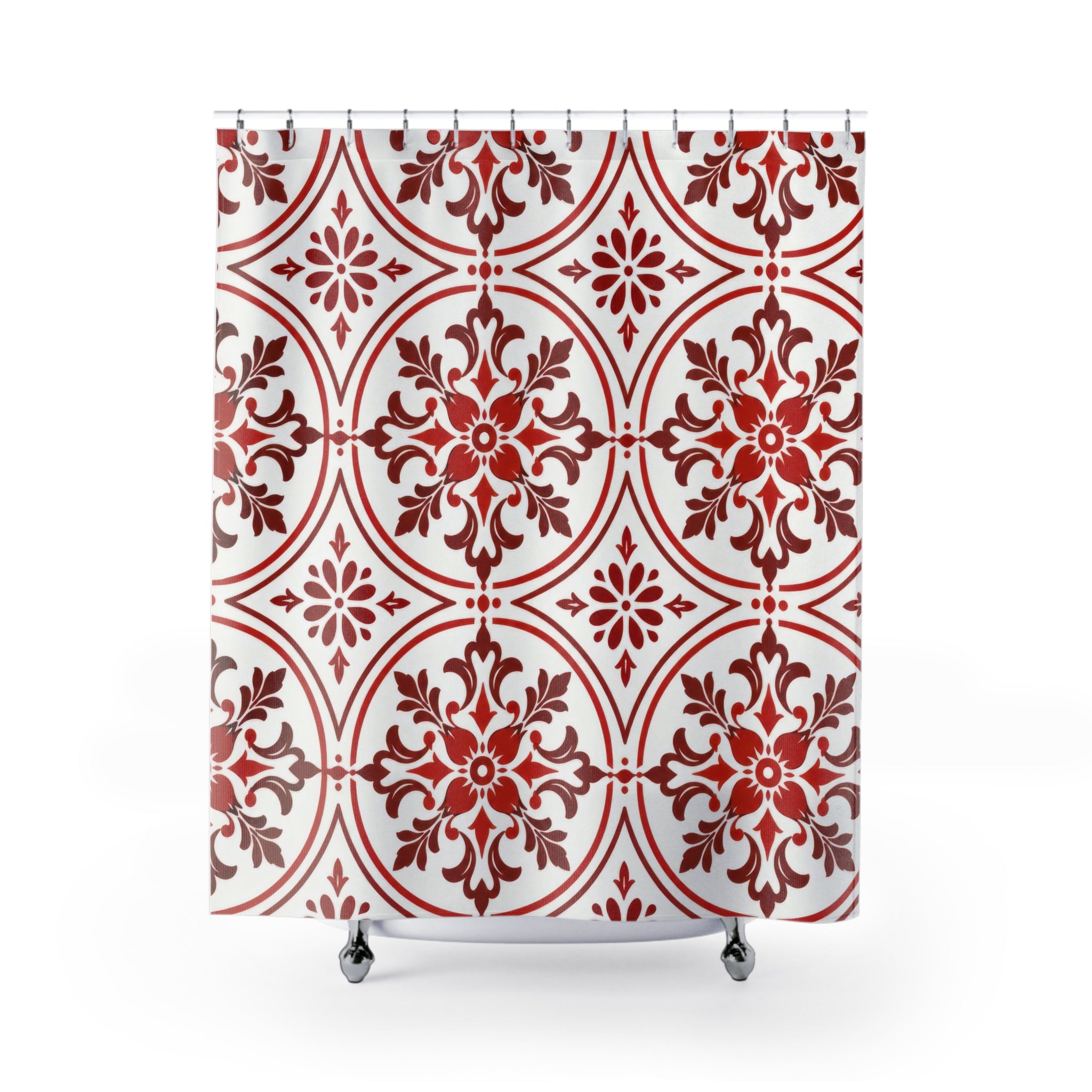 Red White Moroccan Tile Shower Curtain