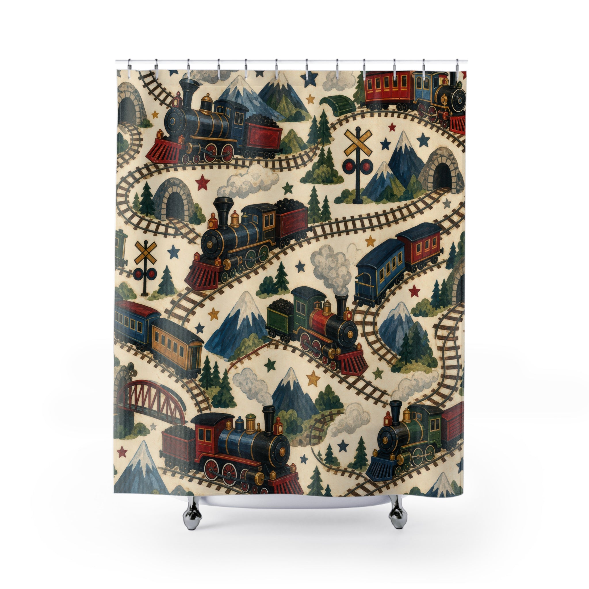 Mountain Train Kids Shower Curtain