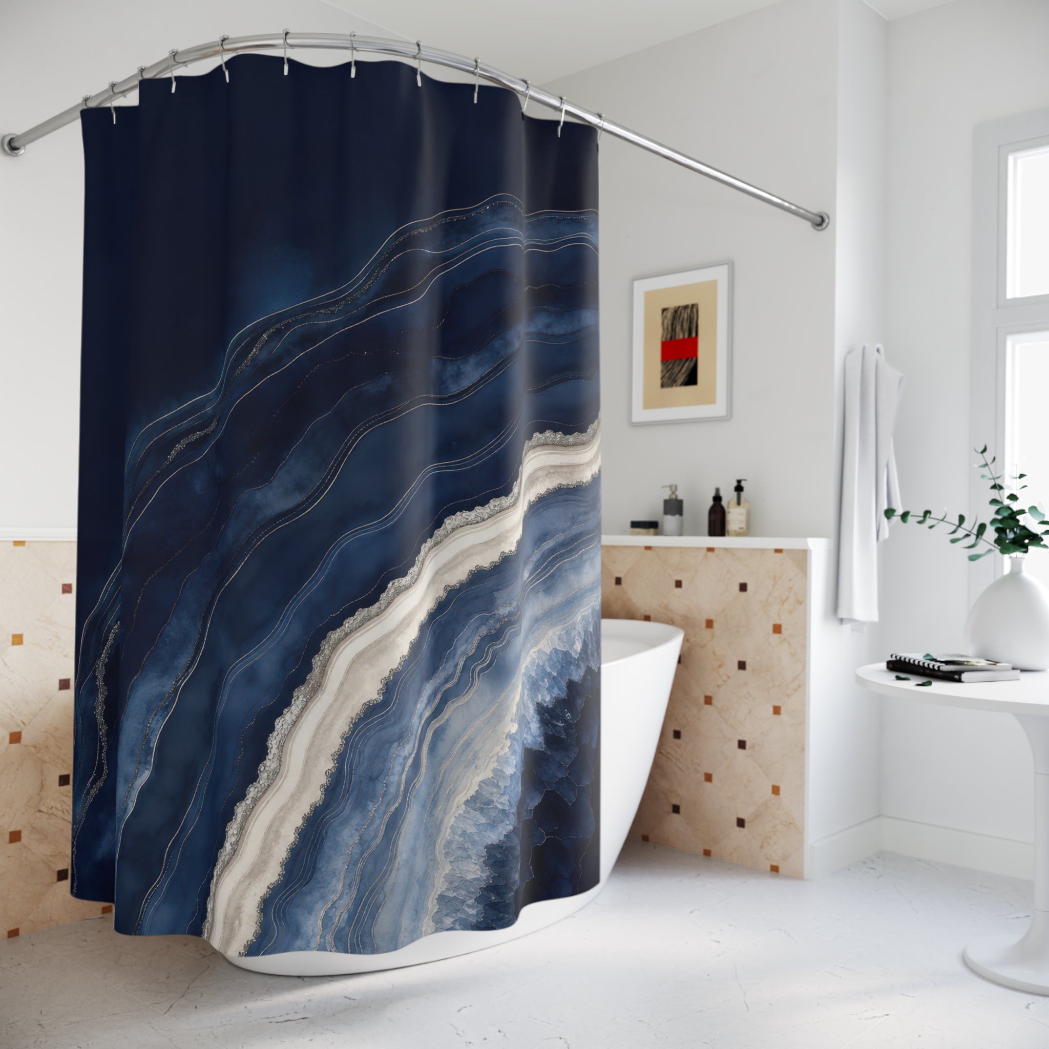 Indigo Geode Navy Shower Curtain