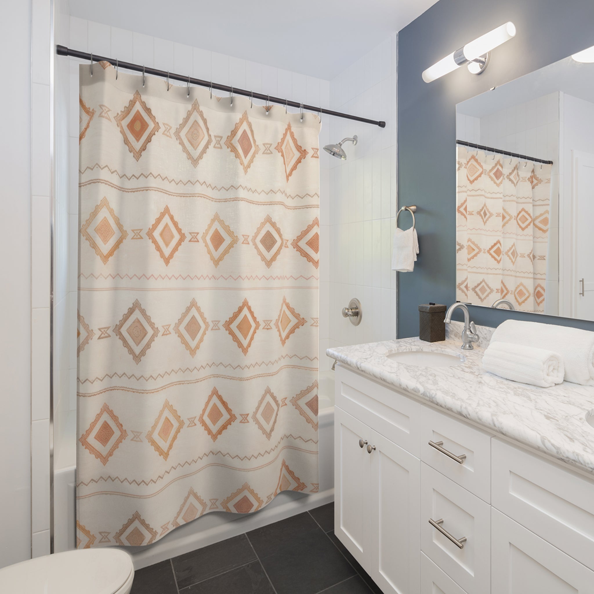 Boho Geometric Shower Curtain – Beige Terracotta