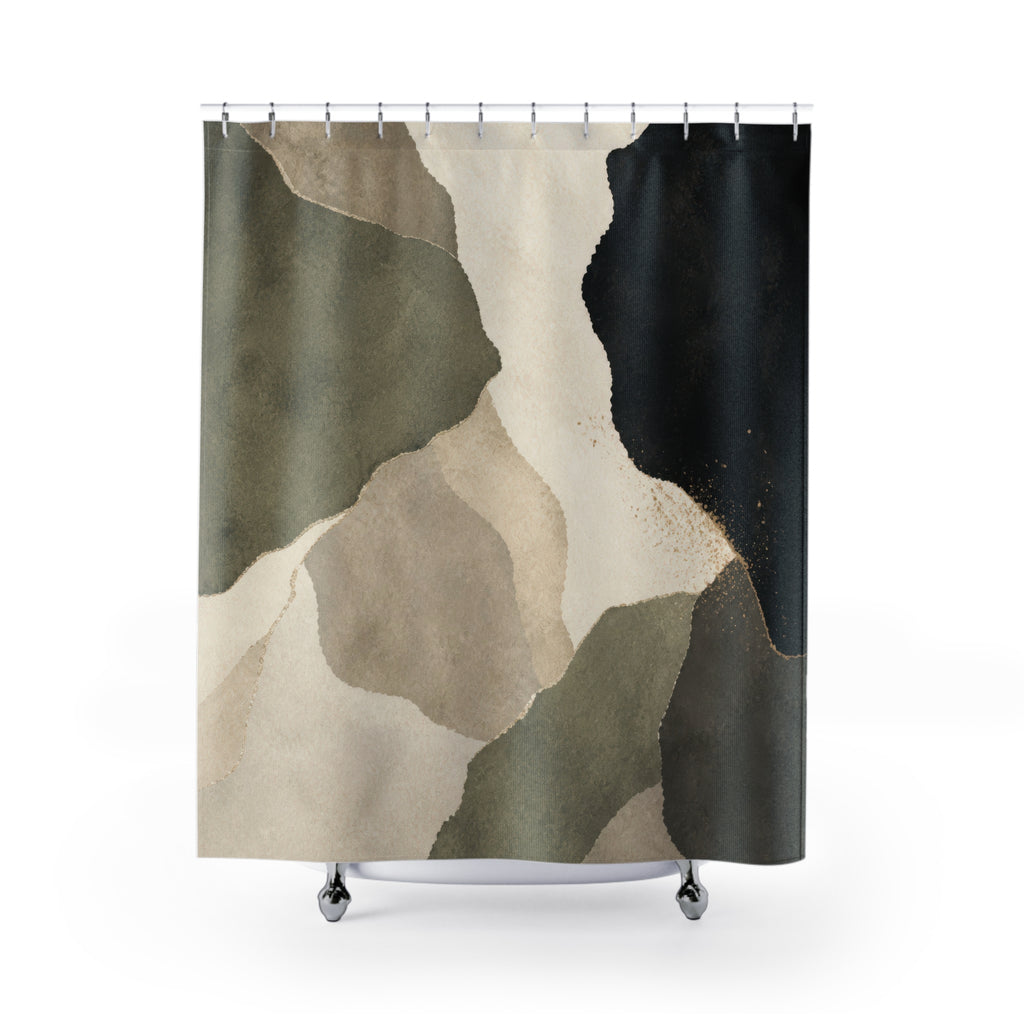 Sage Cream Abstract Black Beige Shower Curtain