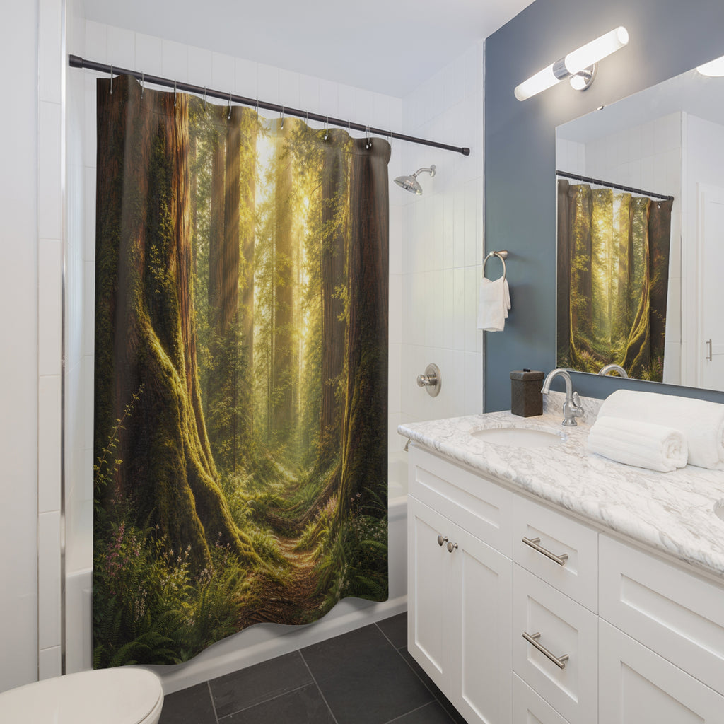 Redwood Sunbeam Forest Shower Curtain