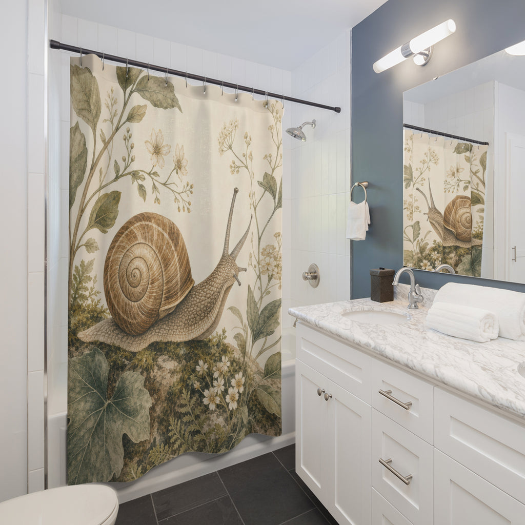 Woodland Botanical Snail Shower Curtain
