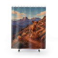Canyon trail running Vizsla shower curtain with full front view