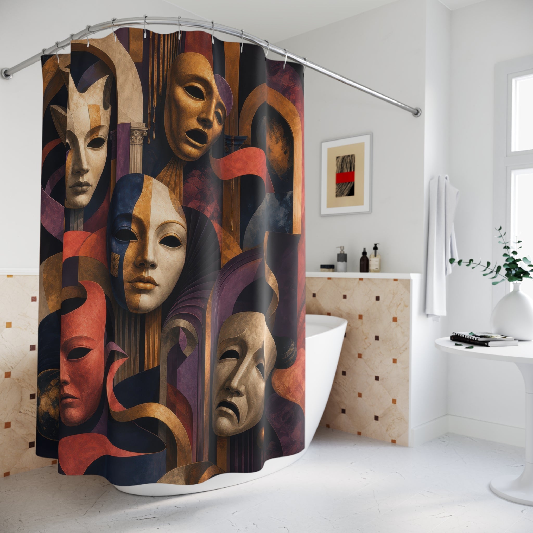 Surreal Theatre Masks Artistic Shower Curtain