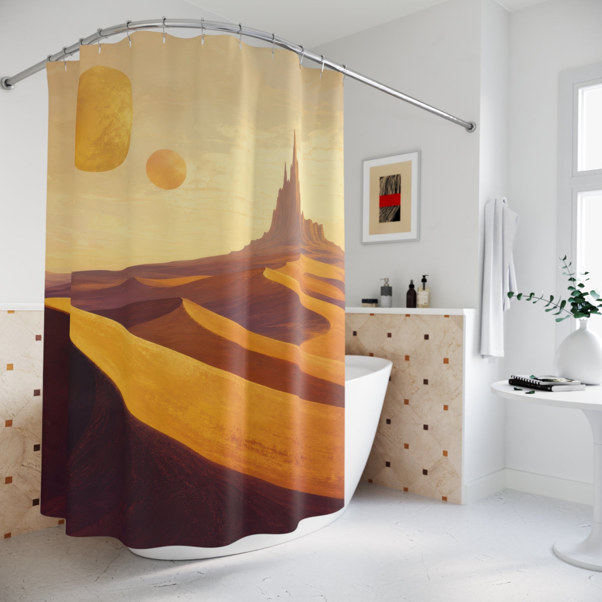 Golden Orbit Desert Shower Curtain