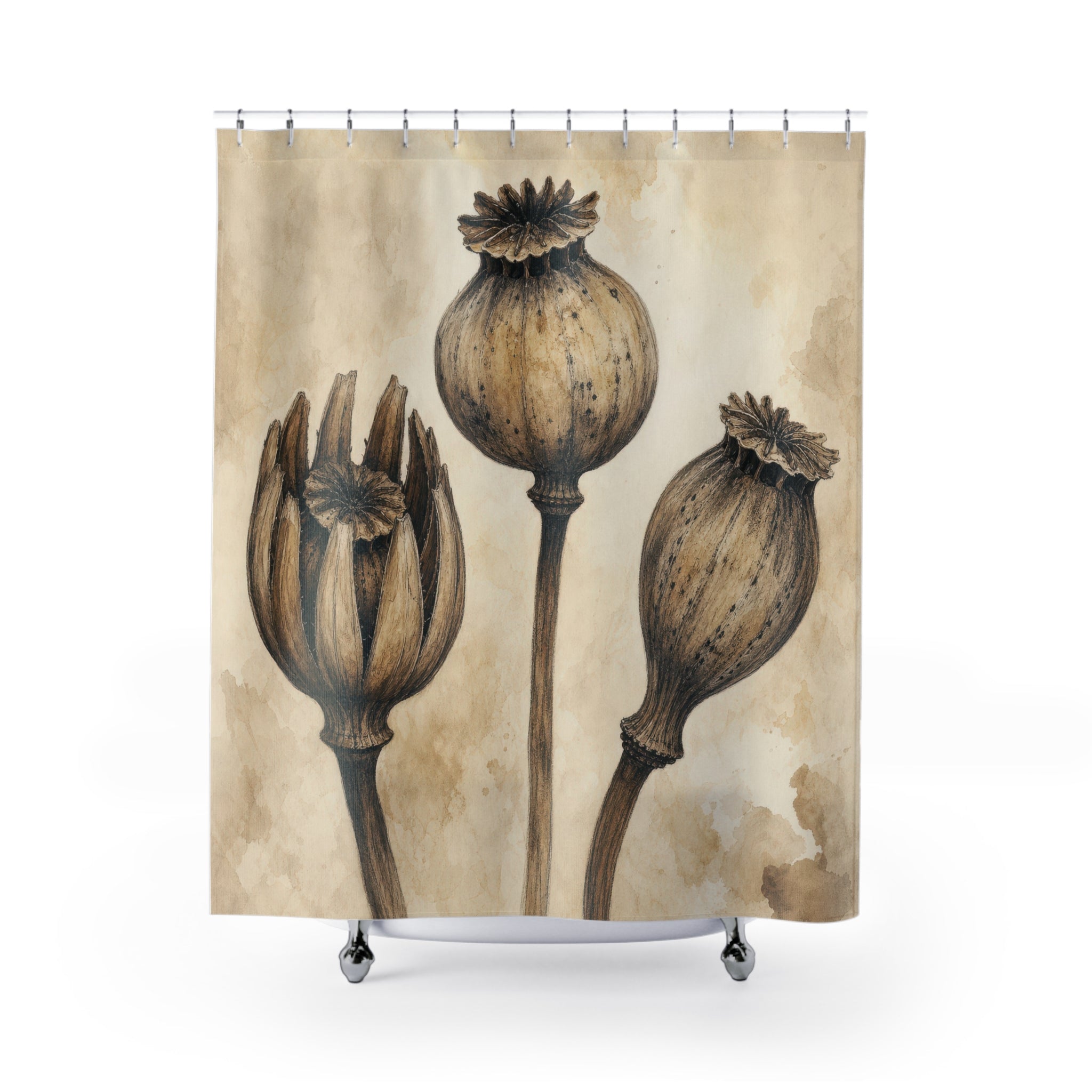 Neutral Seed Pod Botanical Shower Curtain