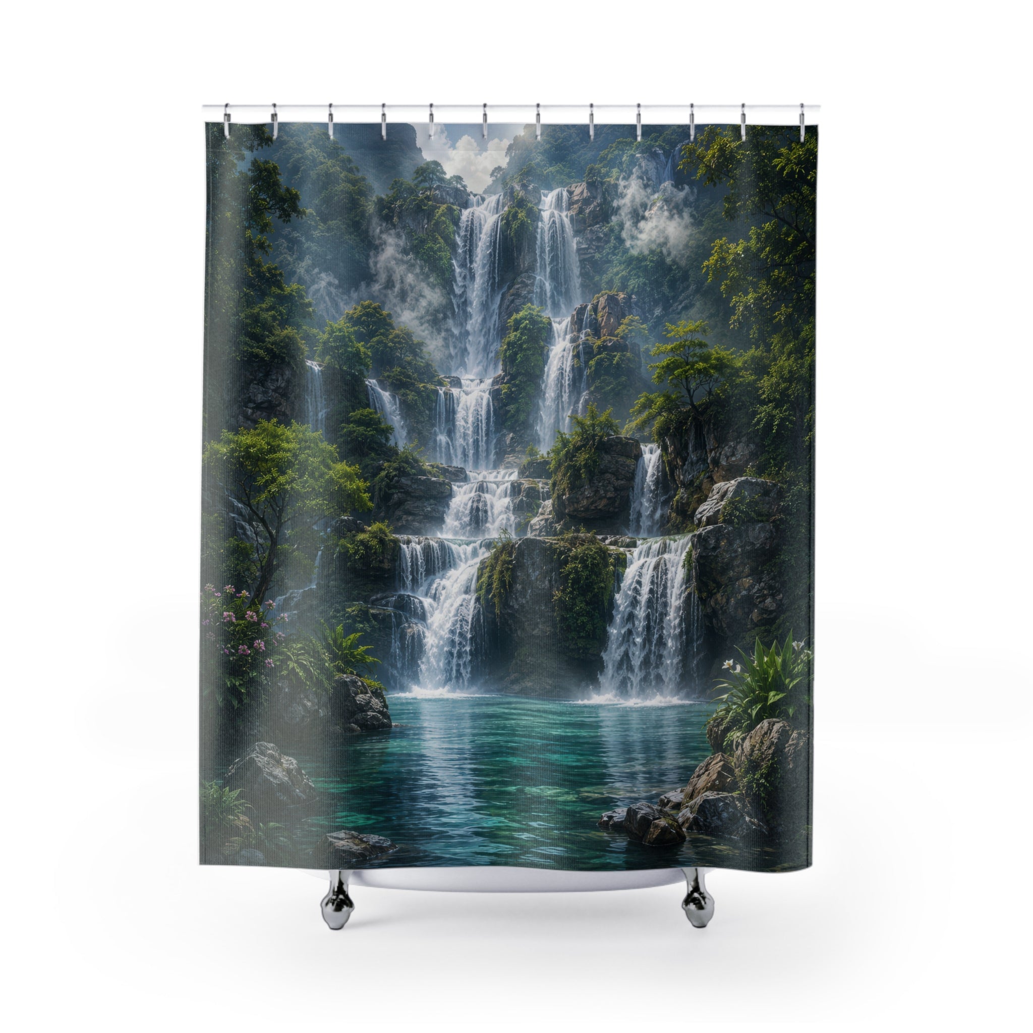 Waterfall Shower Curtain: Green Nature