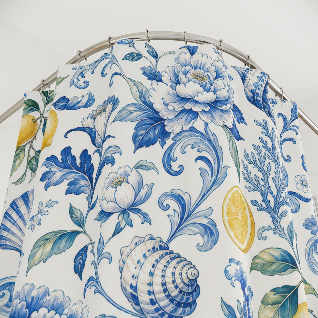 Blue Lemon Toile Shower Curtain