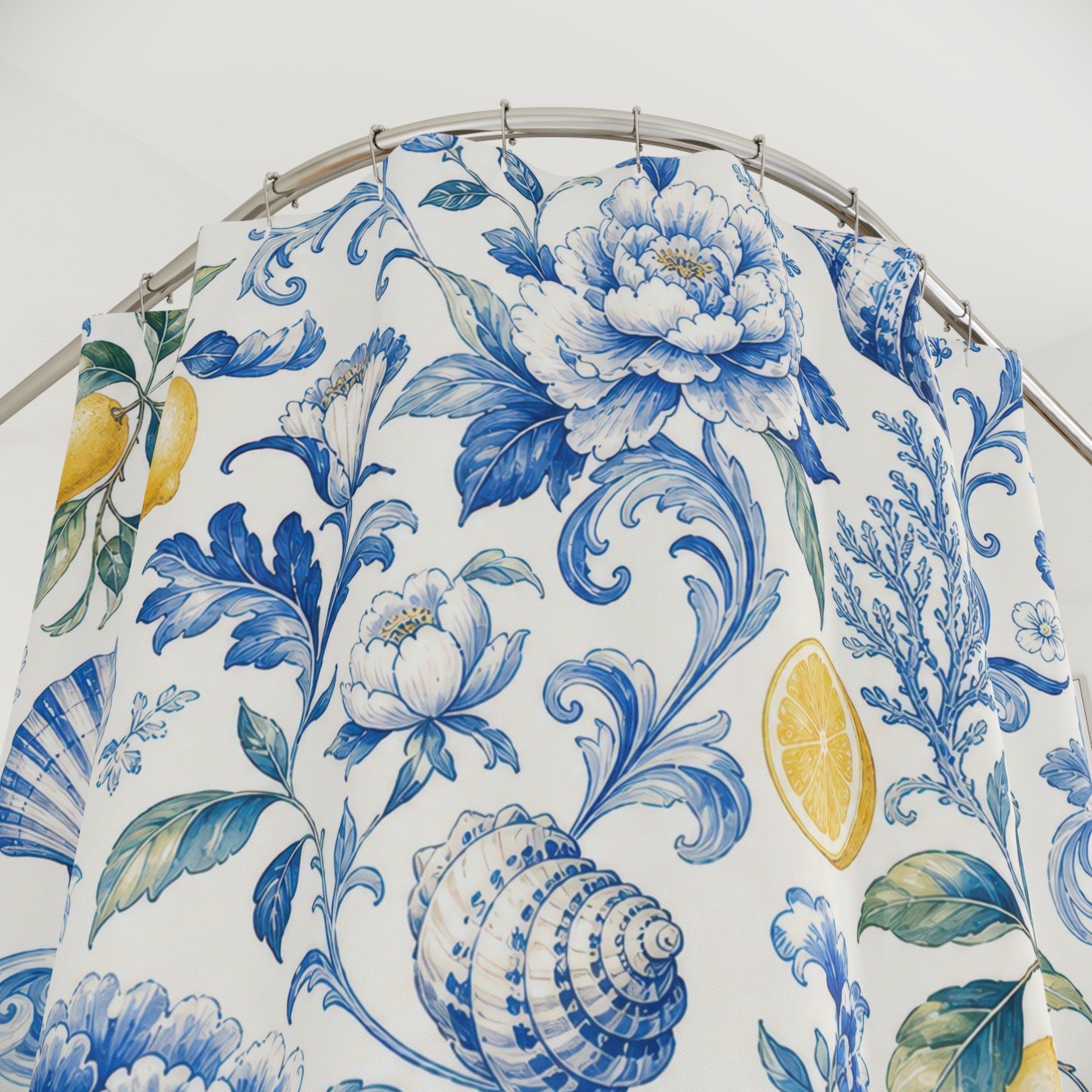 Blue Lemon Toile Shower Curtain